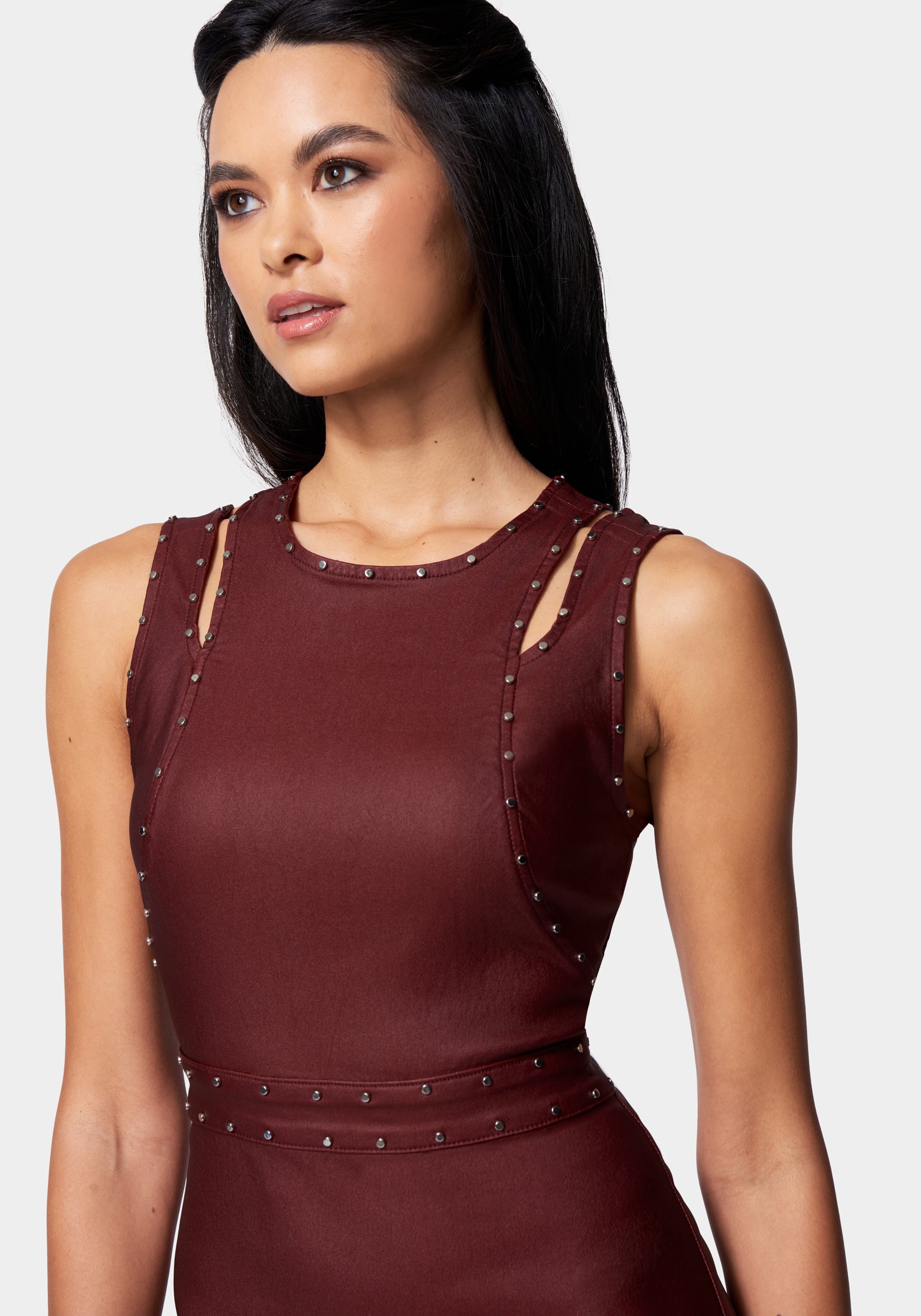 Stud Detail Coated Denim Dress
