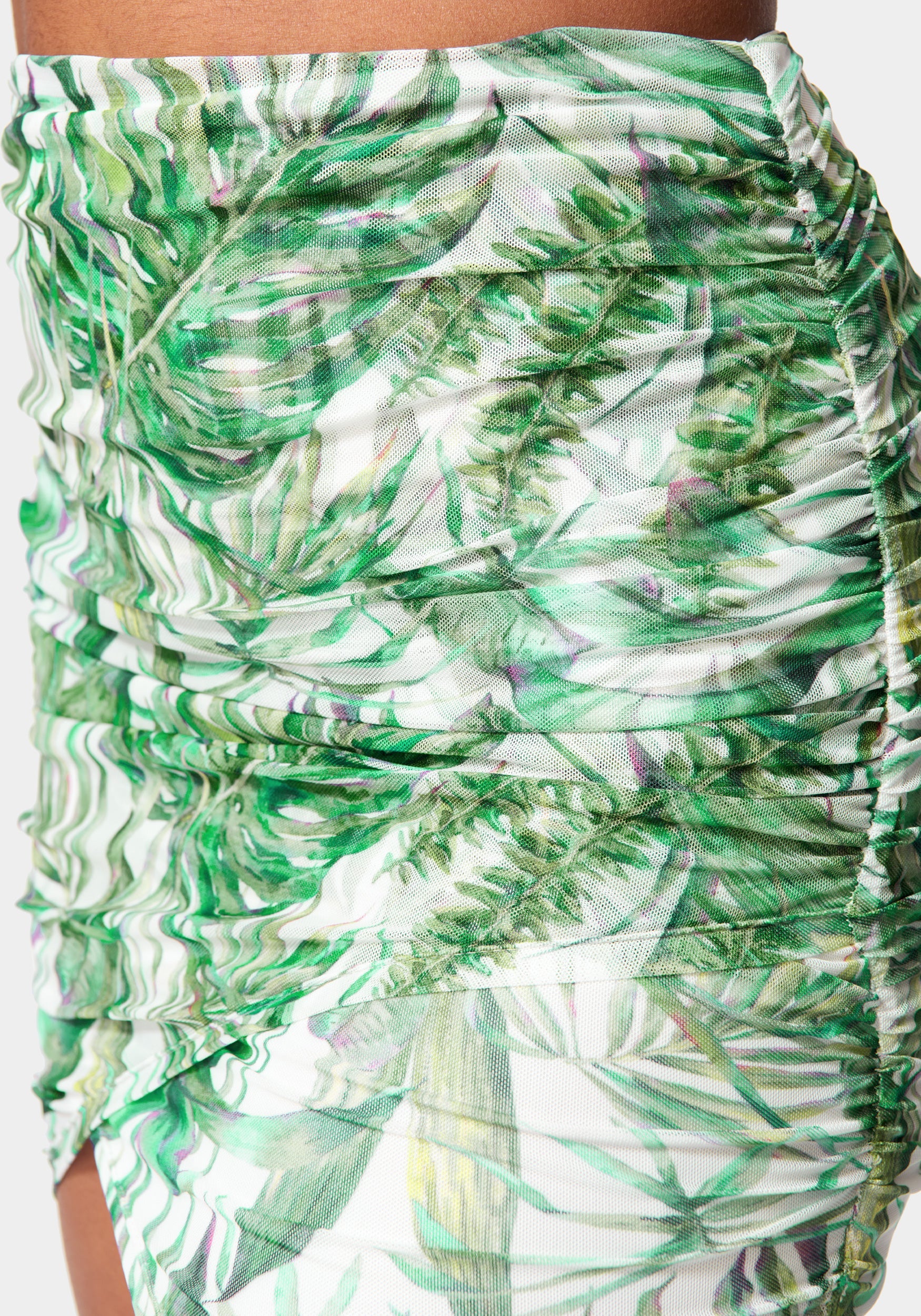 Printed Mesh Ruched Wrap Skirt