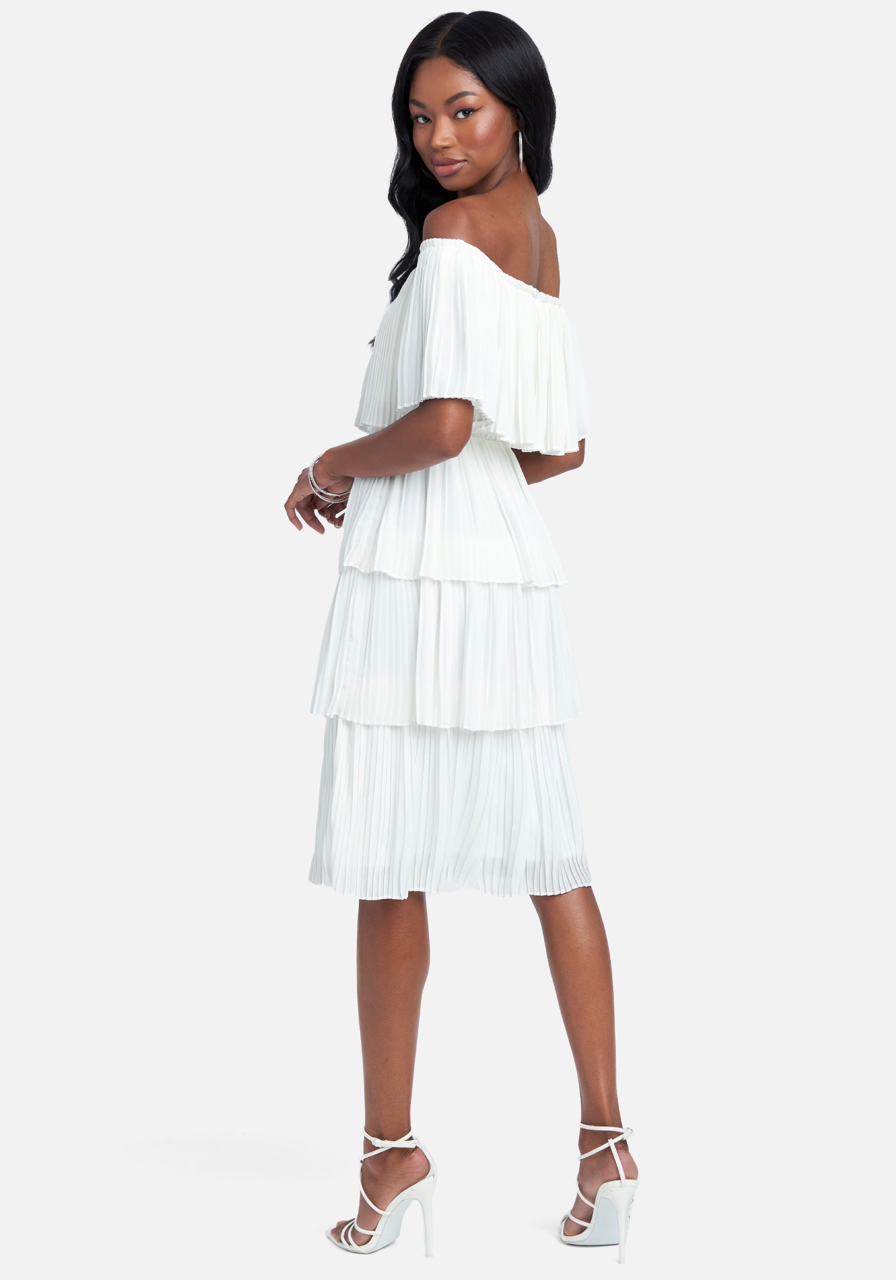 Tiered Off Shoulder Midi Dress