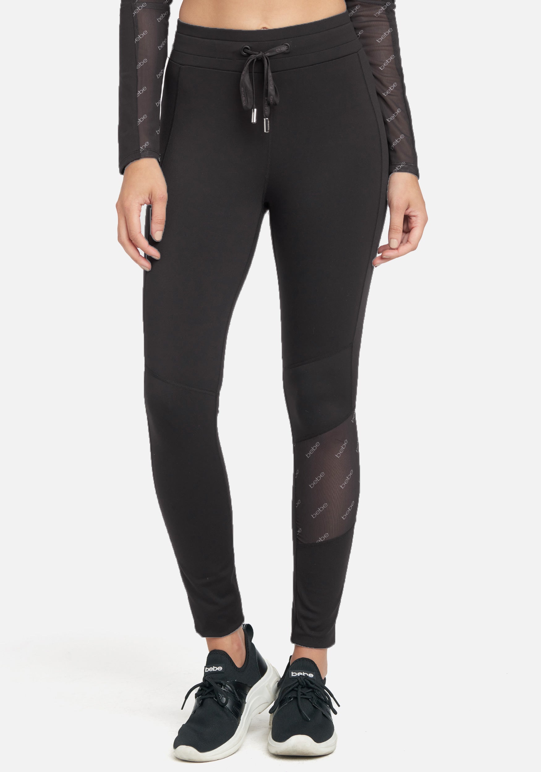 Bebe Logo High Waist Knit With Mesh Legging