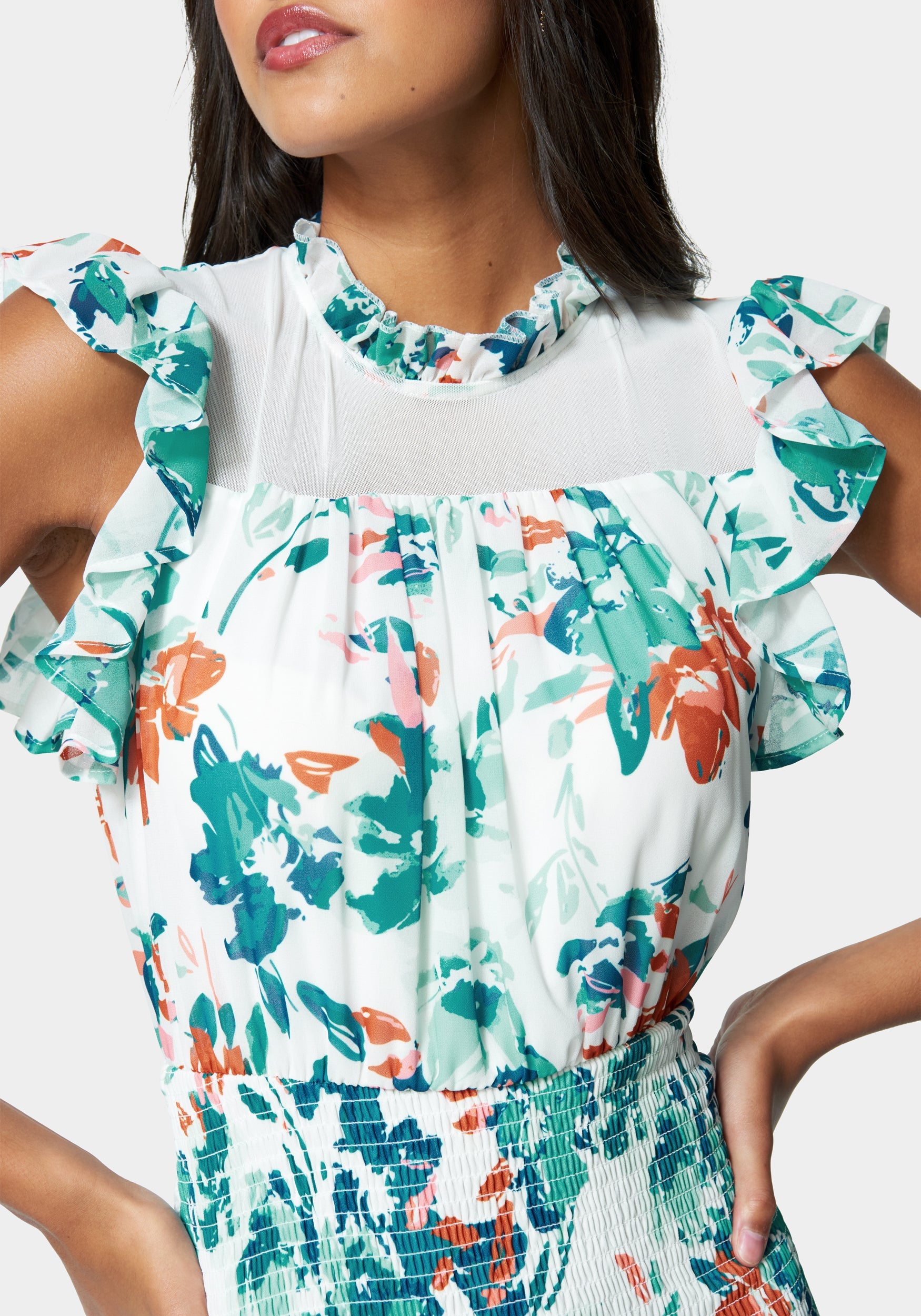 Printed Smocked Tiered Mini Dress