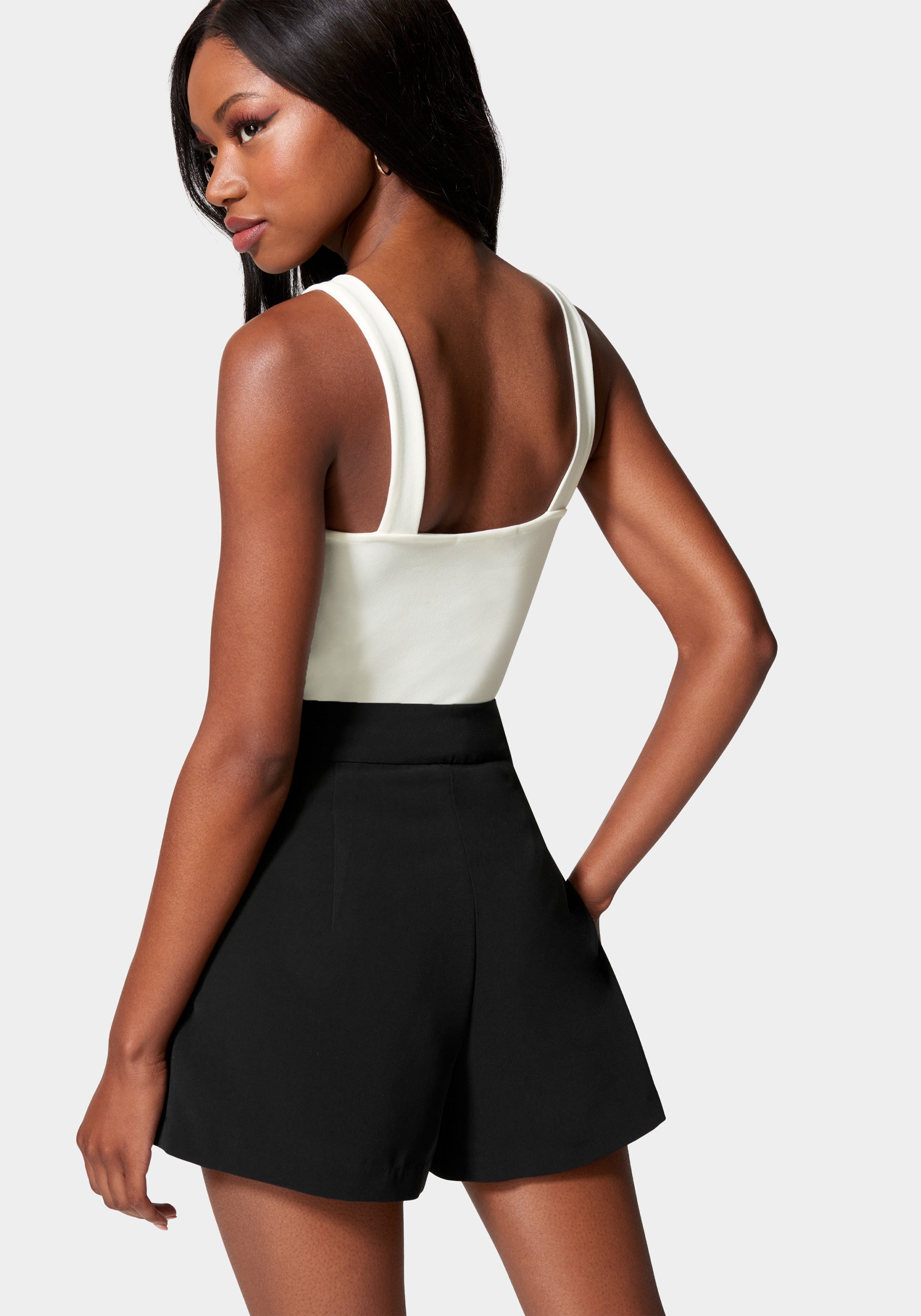 Belt Detail Crepe Wide Leg Short