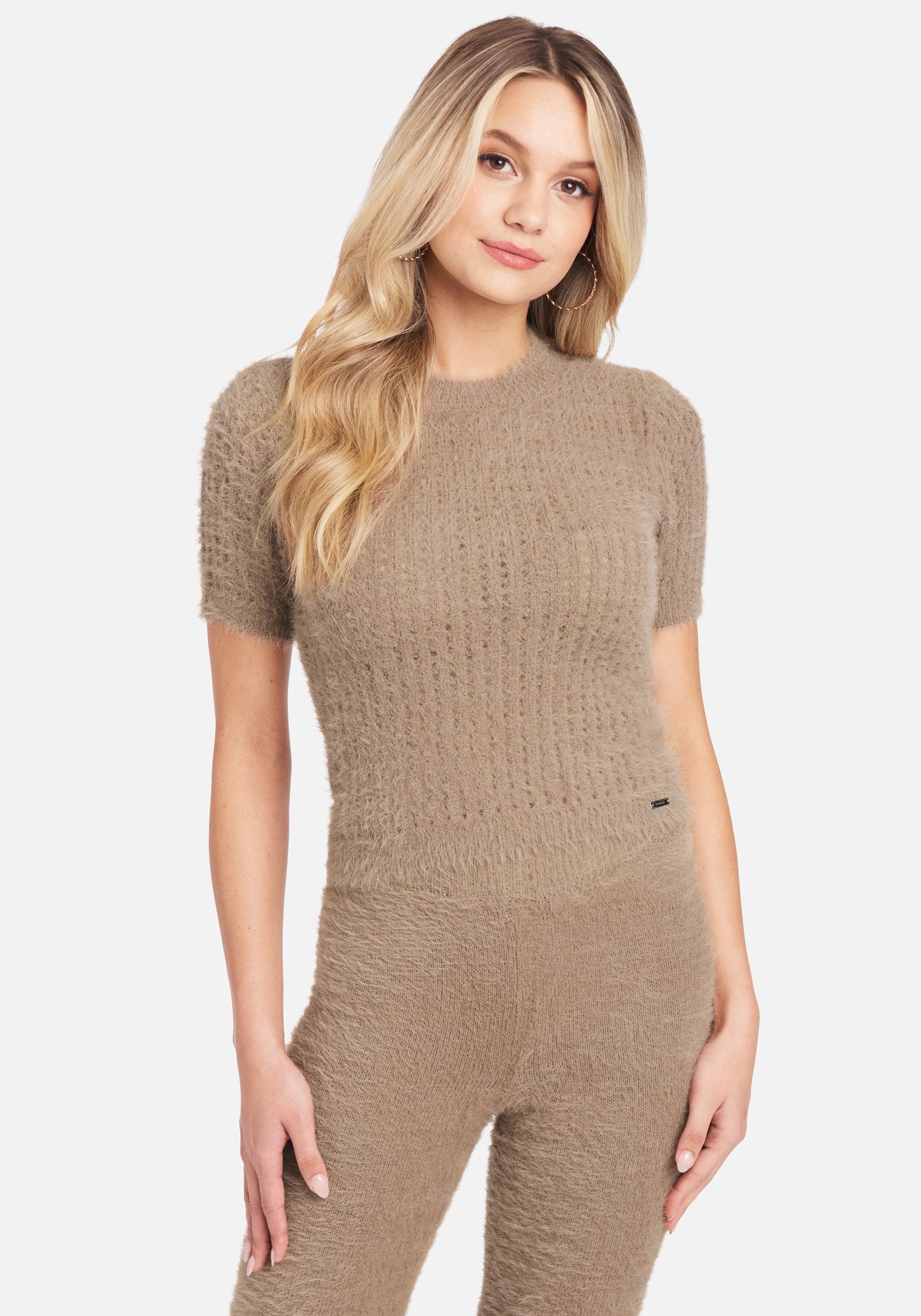 Soft Yarn Open Knit Short Sleeve Sweater Top