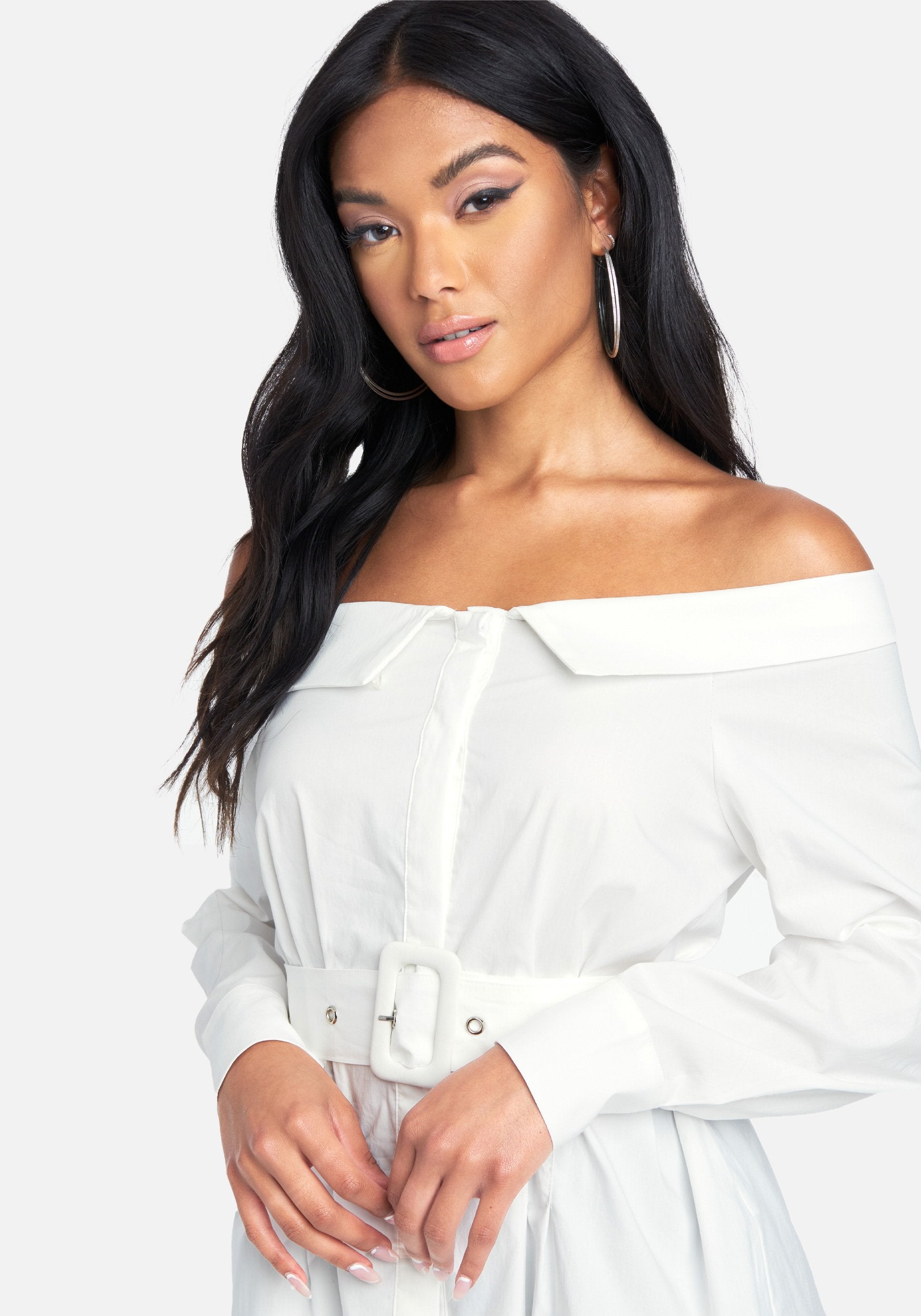 Belted Off The Shoulder Poplin Top