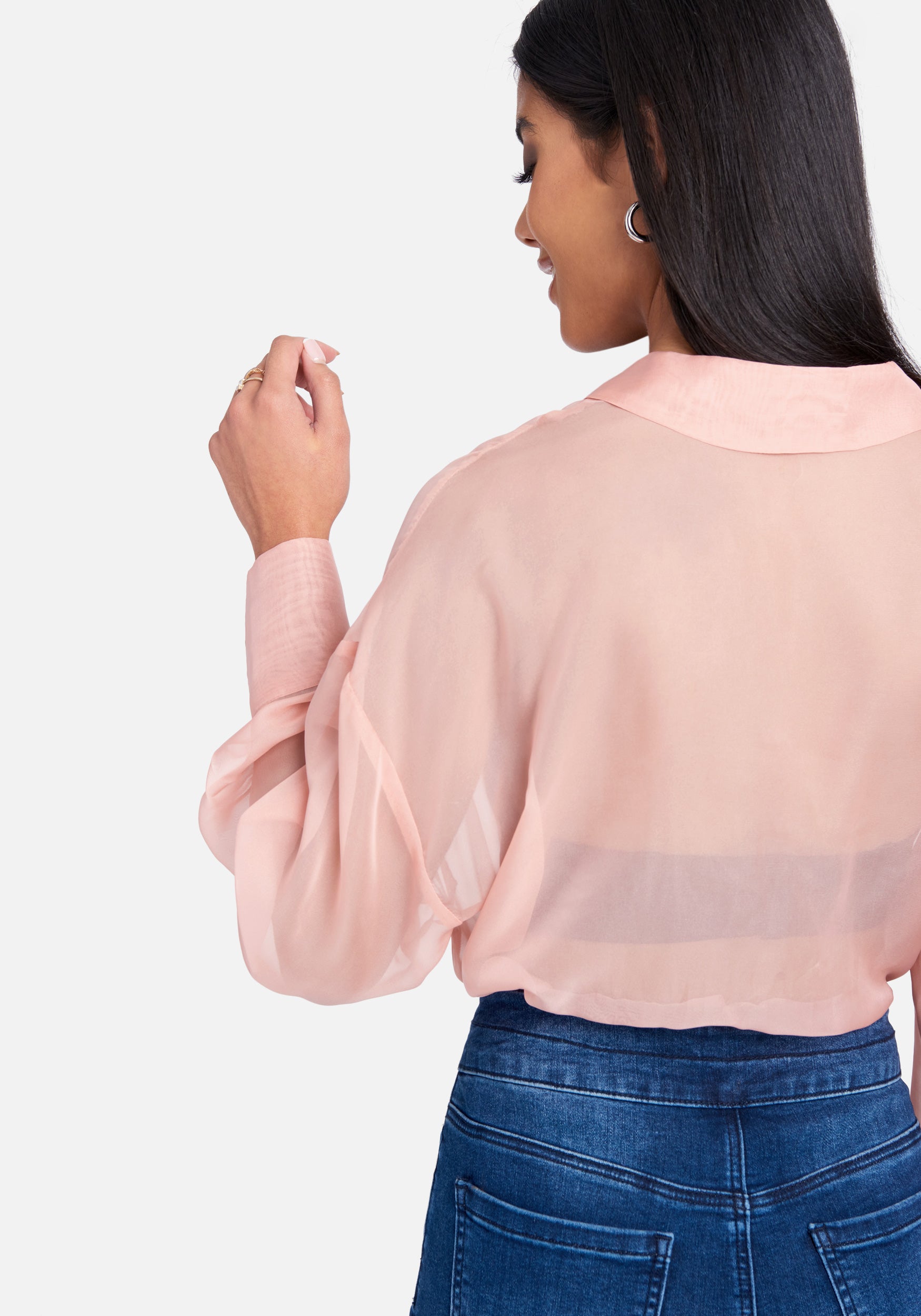 Velvet Chiffon Button Down Oversized Blouse