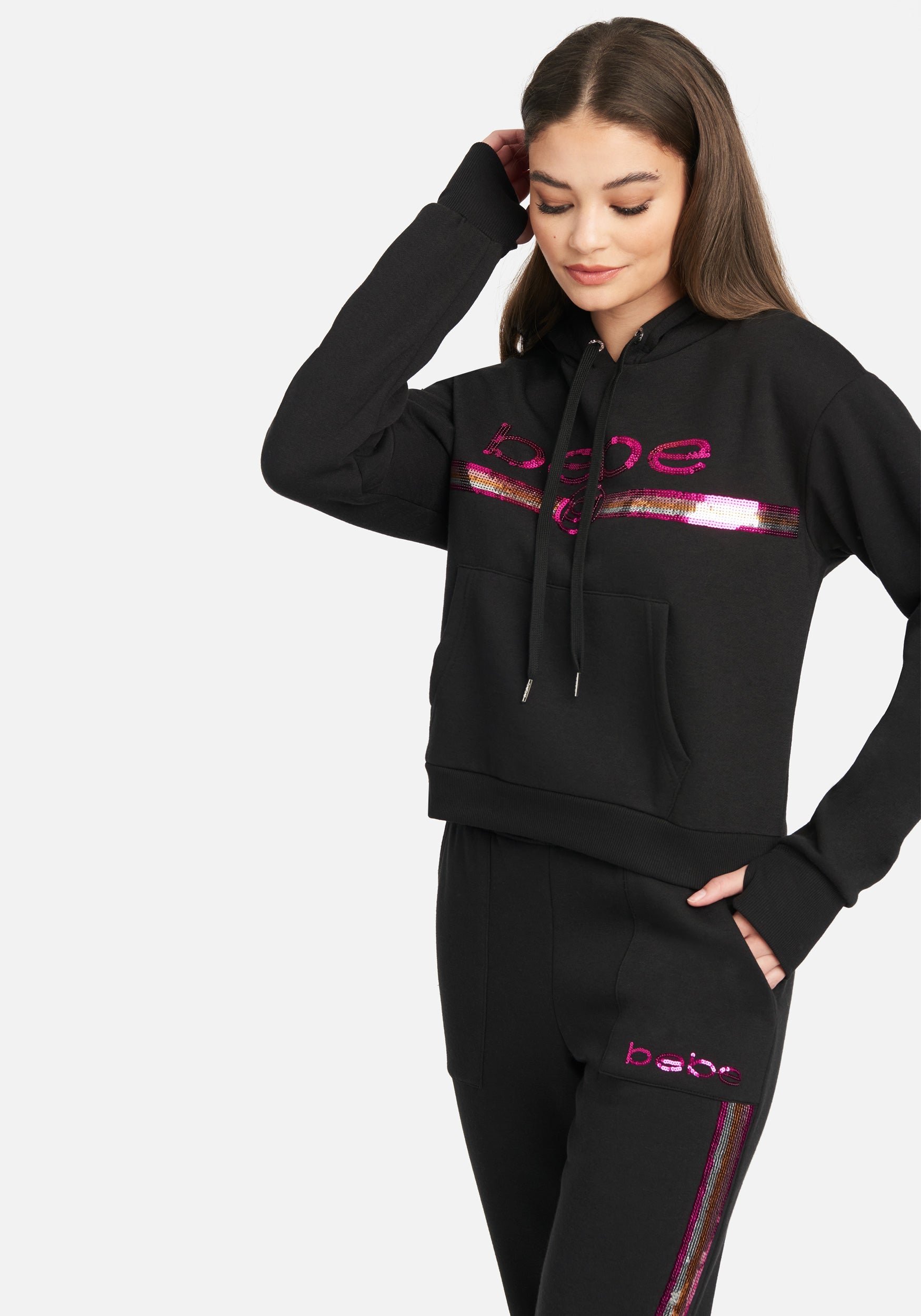 Bebe Sport Sequin Stripe Pullover