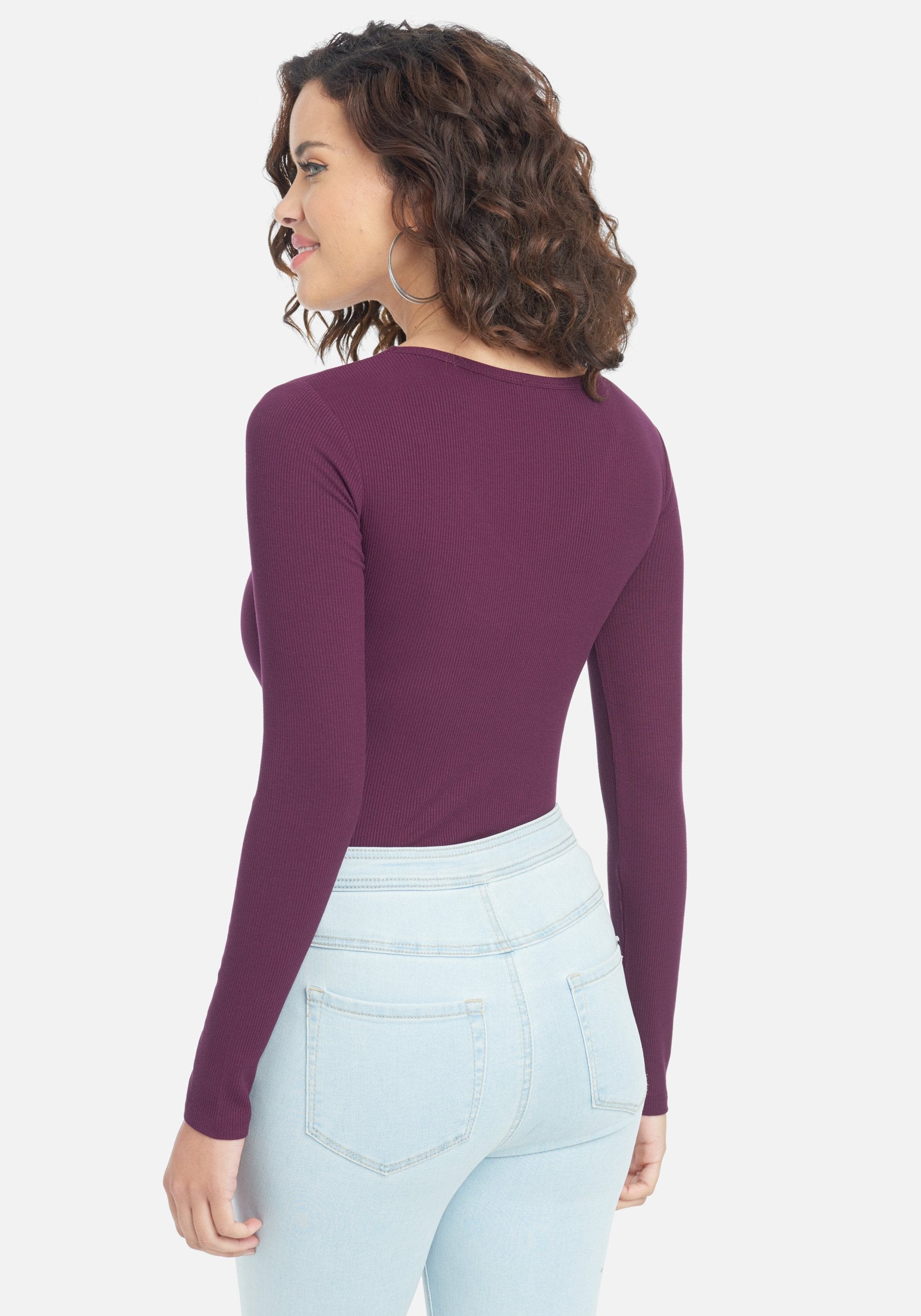 Crystal Logo V-Neck Long Sleeve Tee