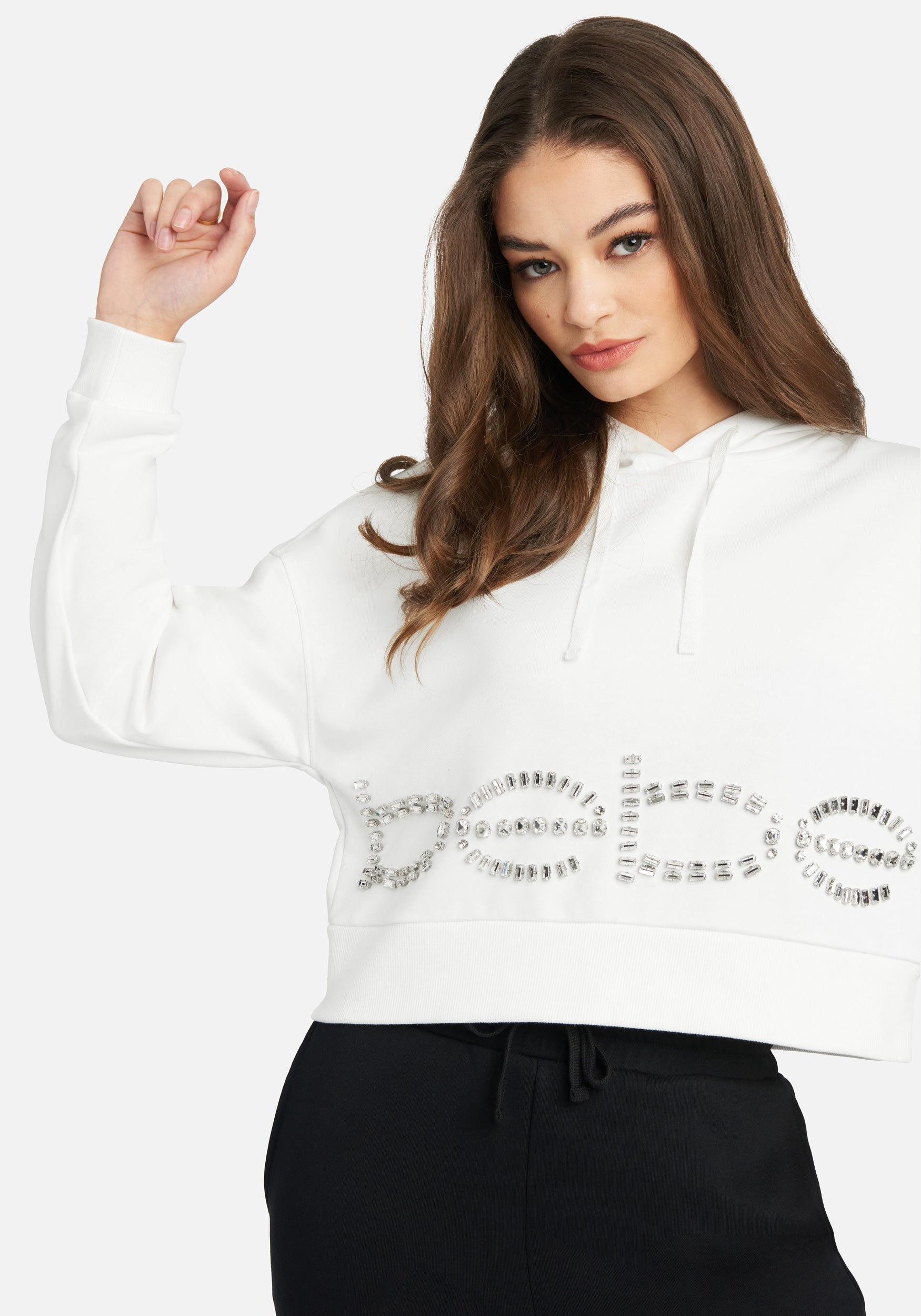 Bebe Stone Logo French Terry Hooded Top