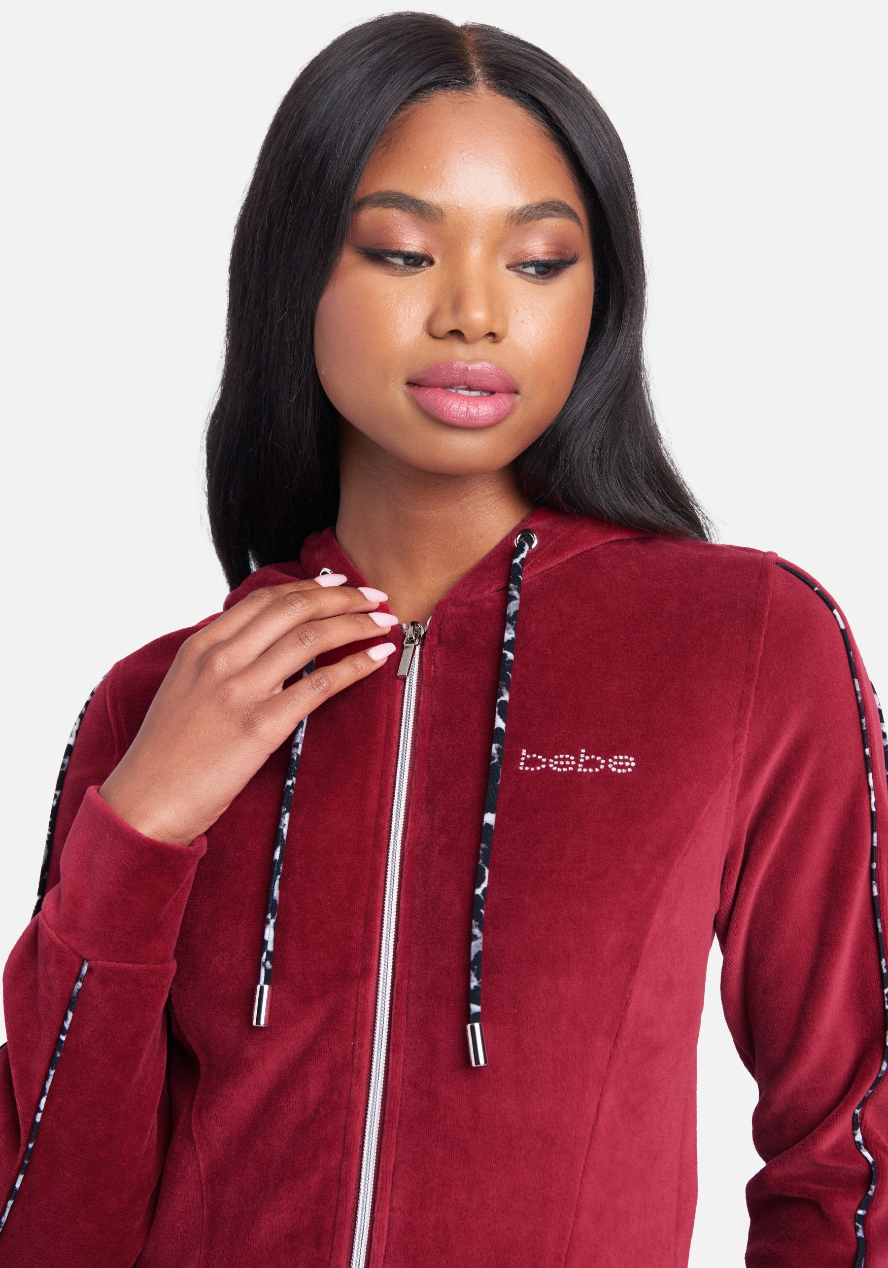 Bebe Logo Velour Zip Up Jacket