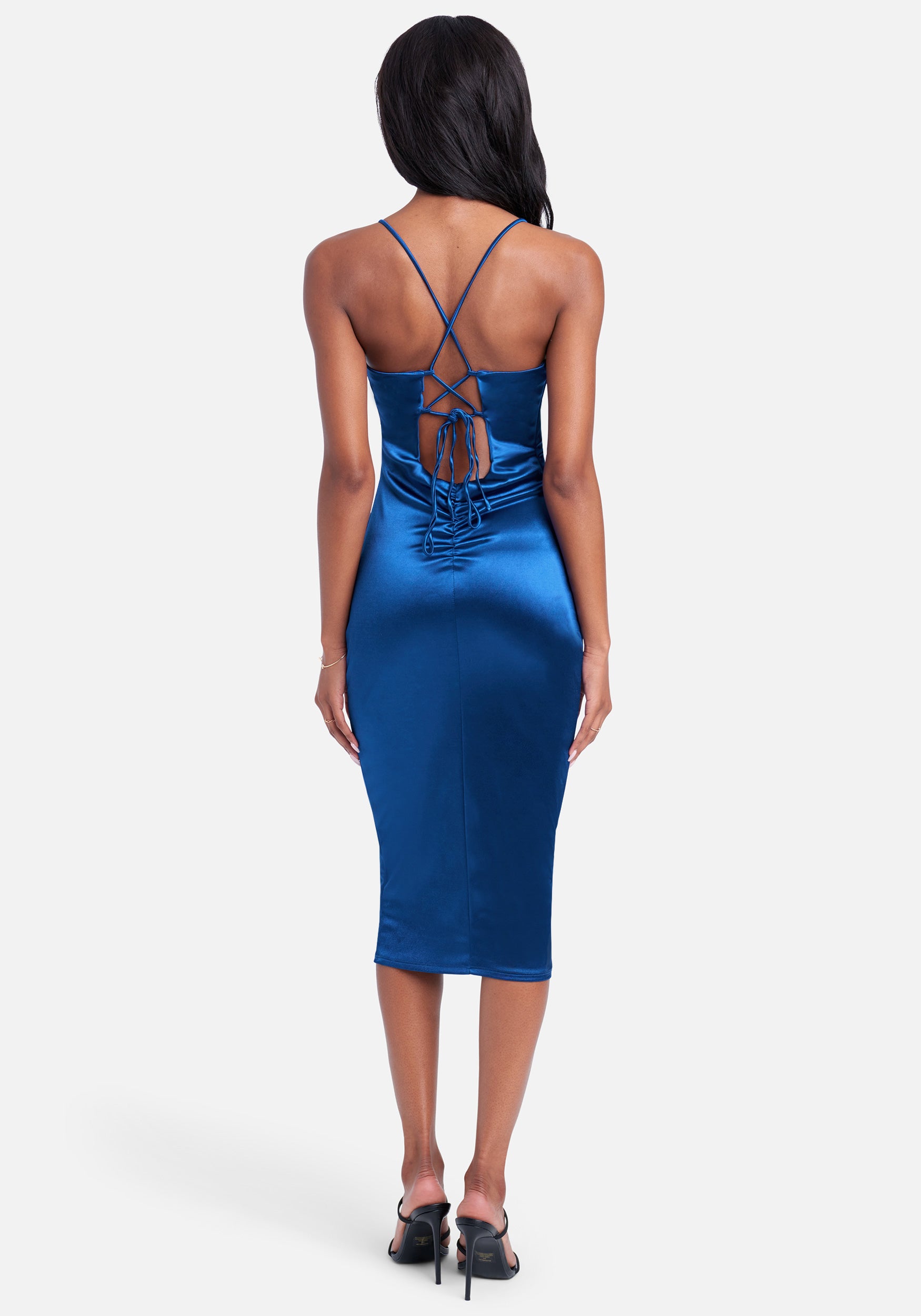 Strappy Back Satin Midi Dress