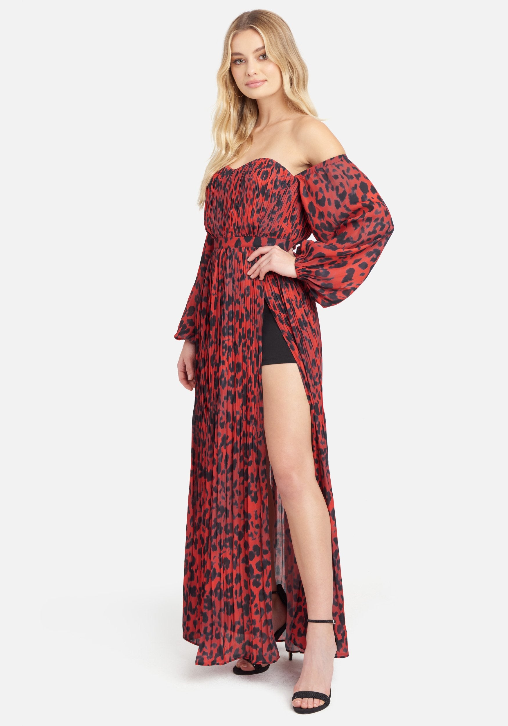 Off the Shoulder Front Slit Maxi Dress