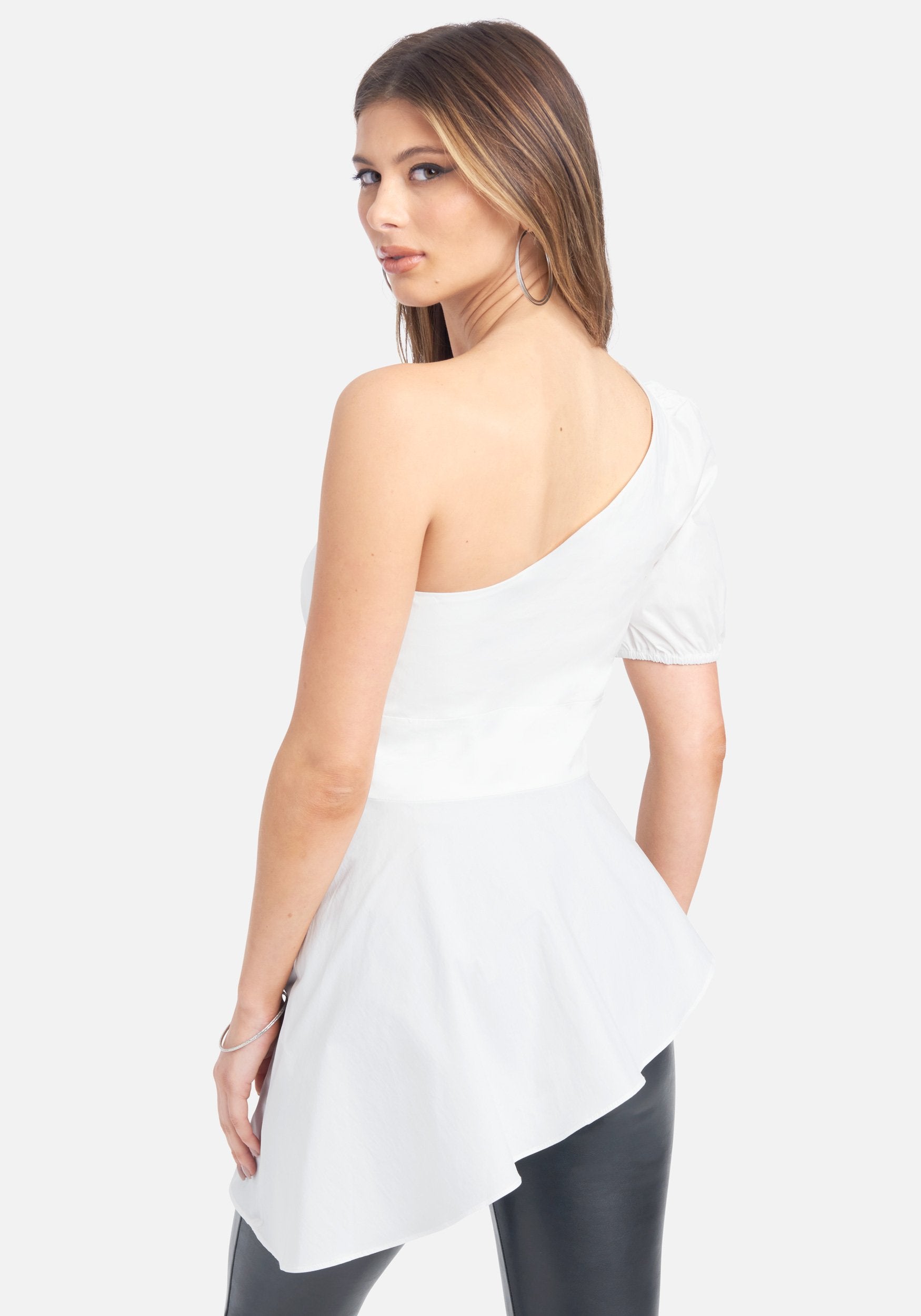 One Shoulder Poplin Asymmetric Top