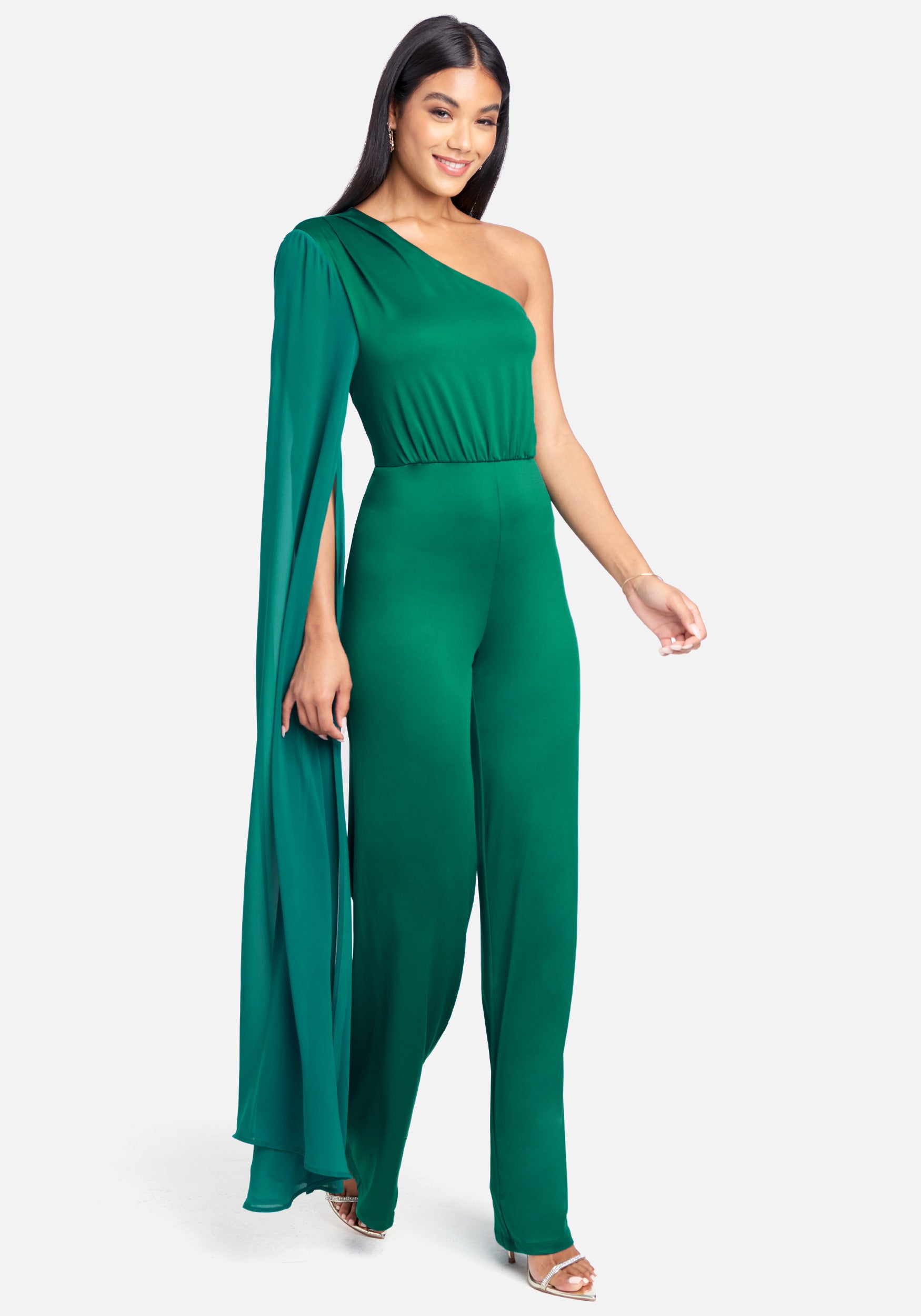 One Shoulder Cape Sleeve Jumpsuit