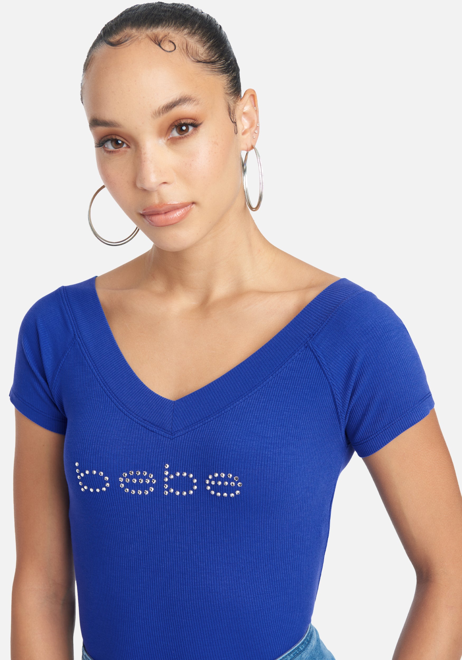 Crystal Logo Double V-Neck Short Sleeve Tee