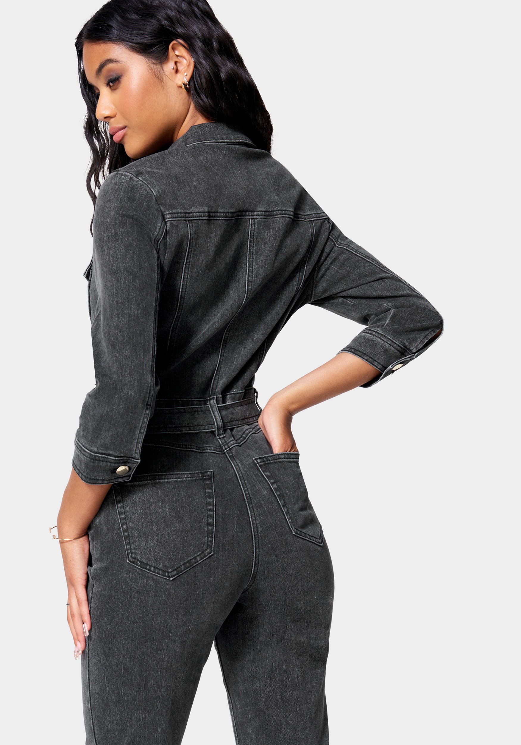 Belted Jogger Denim Jumpsuit