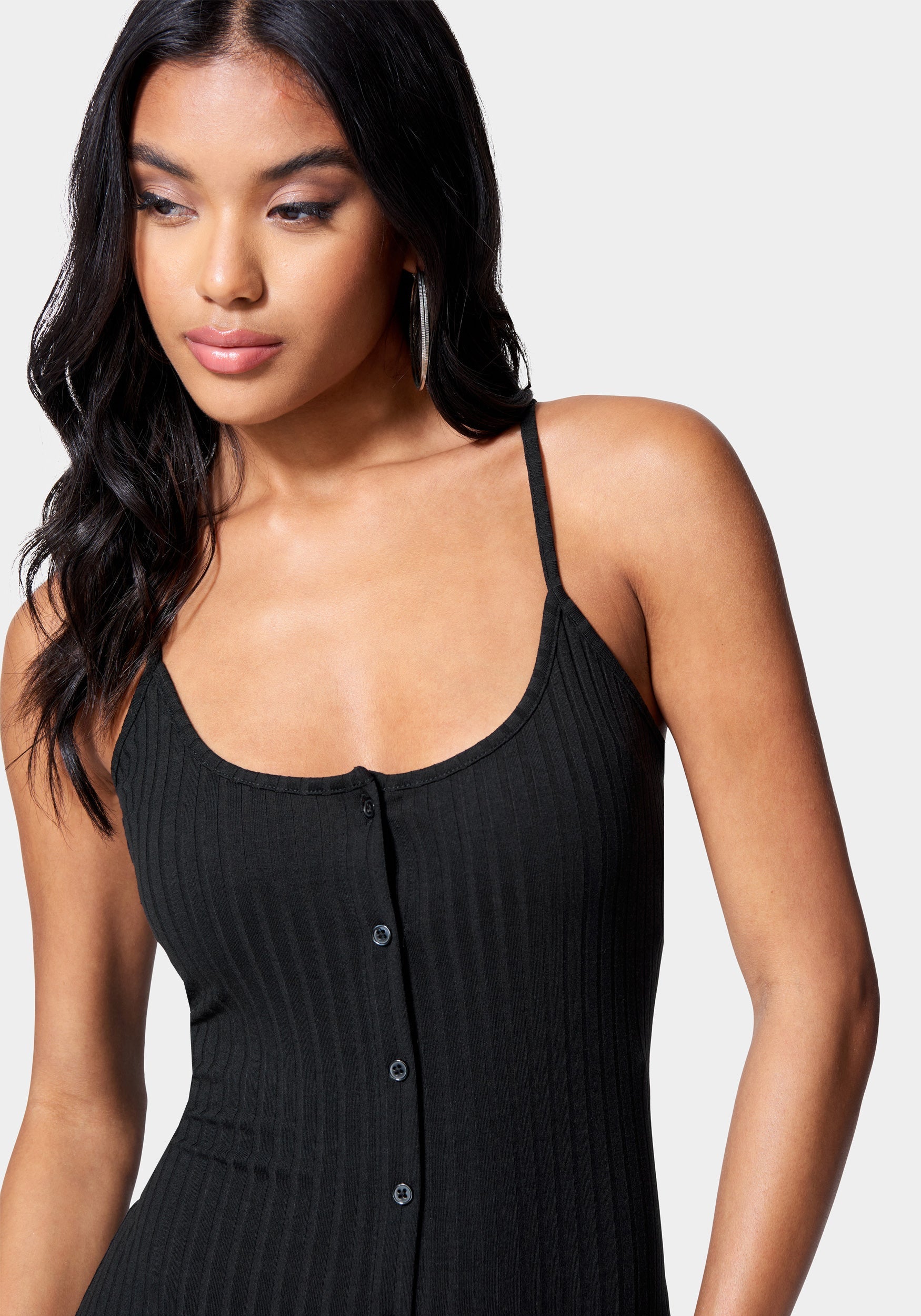 Button Front Rib Midi Dress