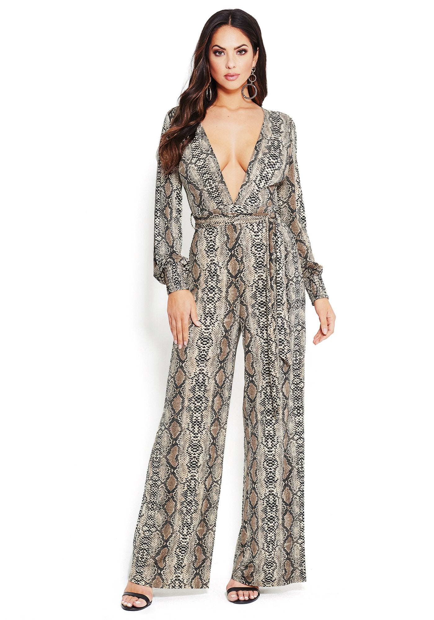 Snake Long Sleeve Plunge Jumpsuit