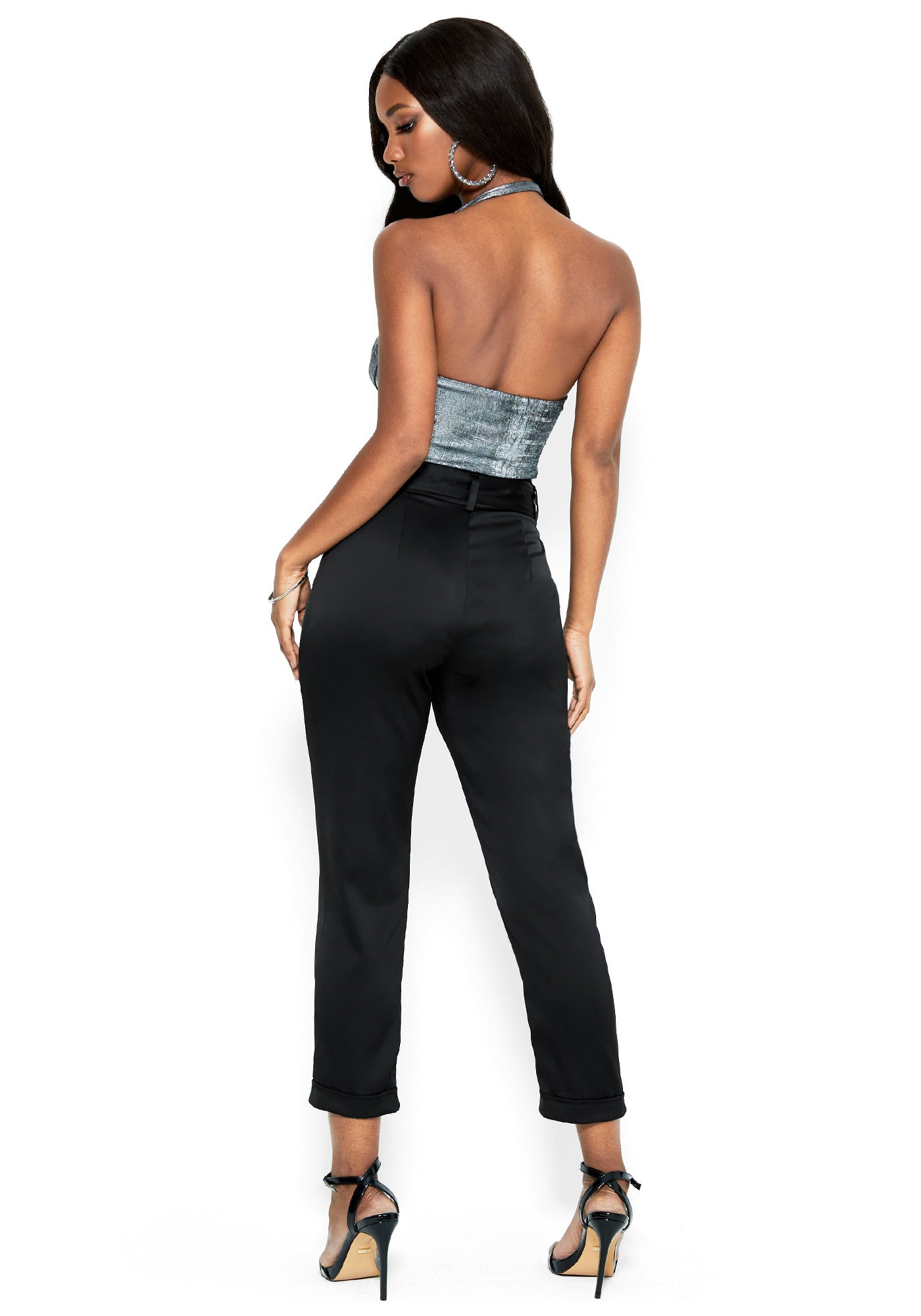 Stretch Satin Bow Waist Trouser