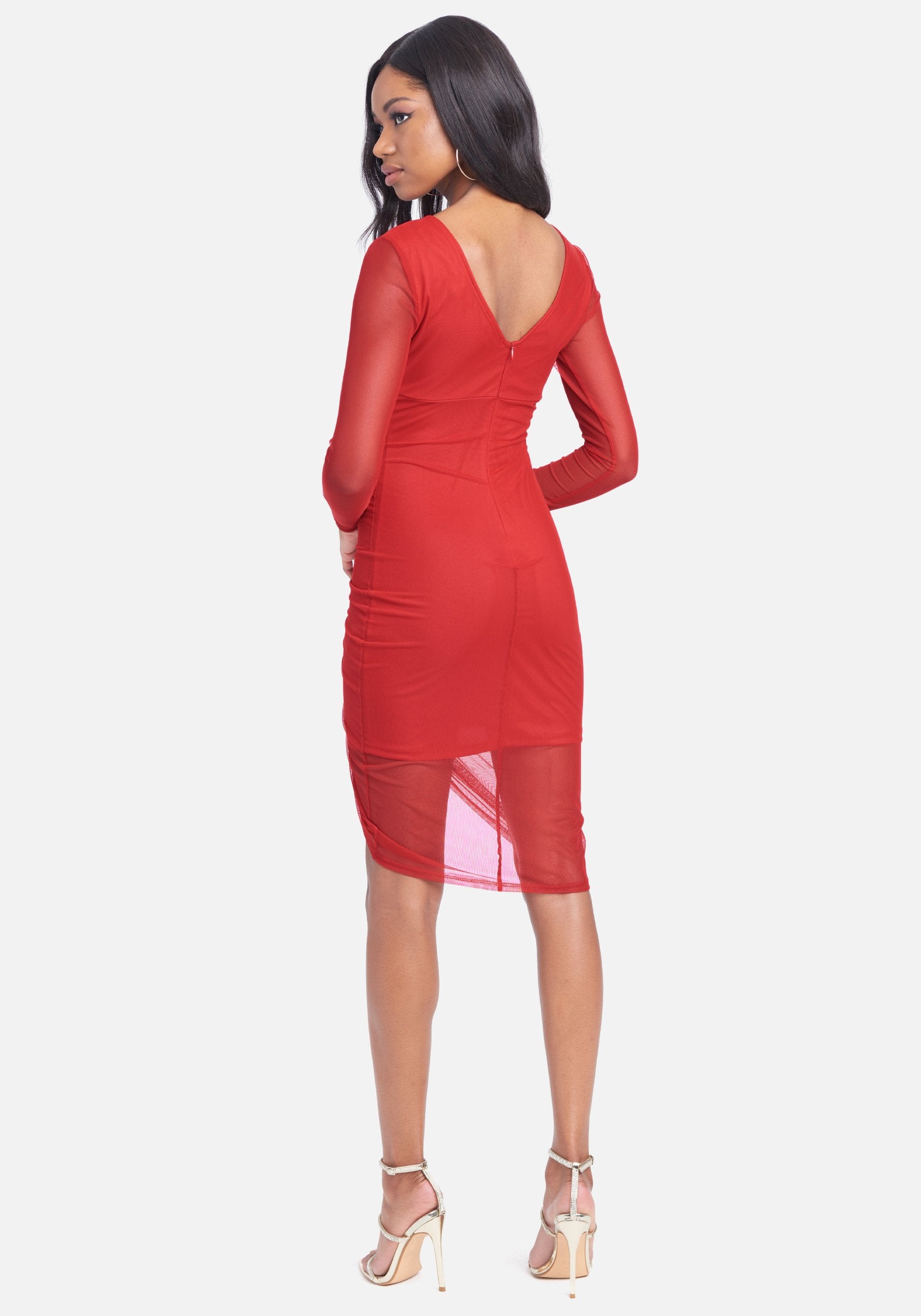 Long Sleeve Mesh Ruched Dress