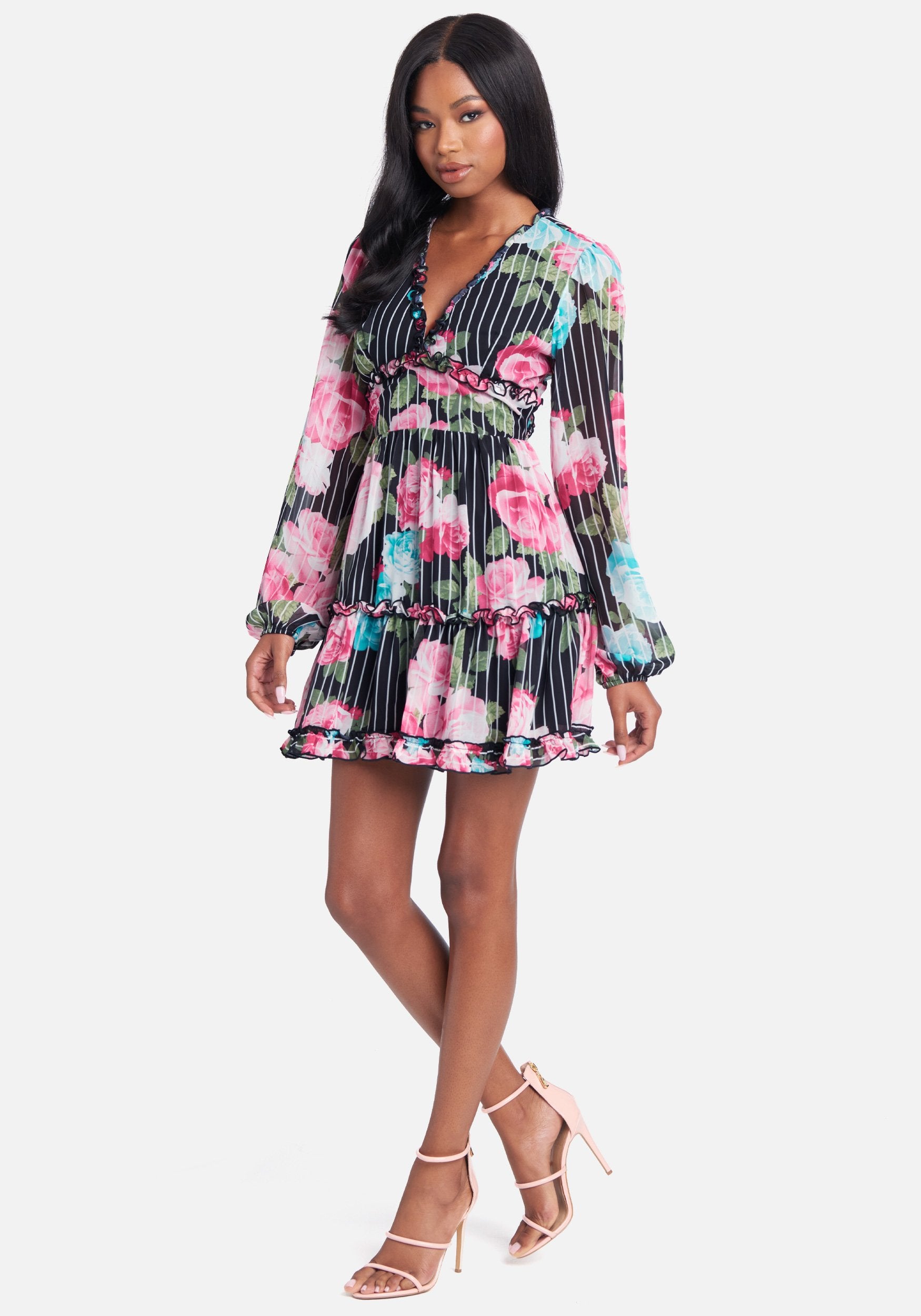 Printed Open Back Flare Dress