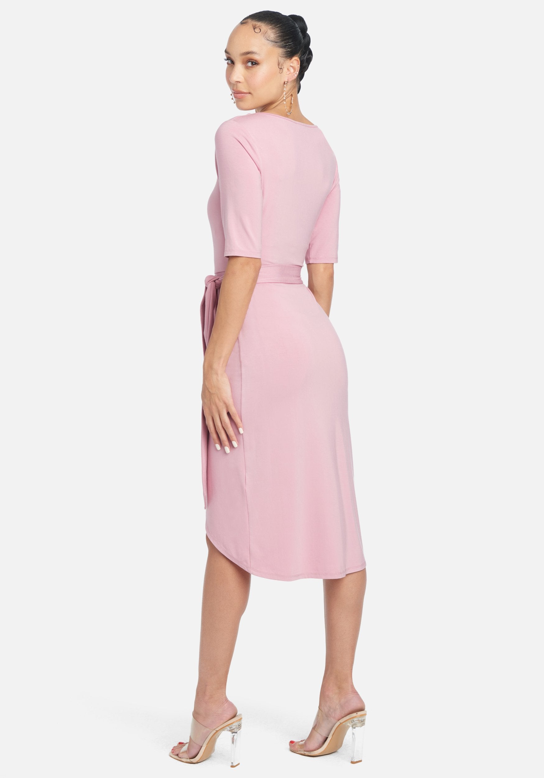 Square Neck Knit Wrap Dress