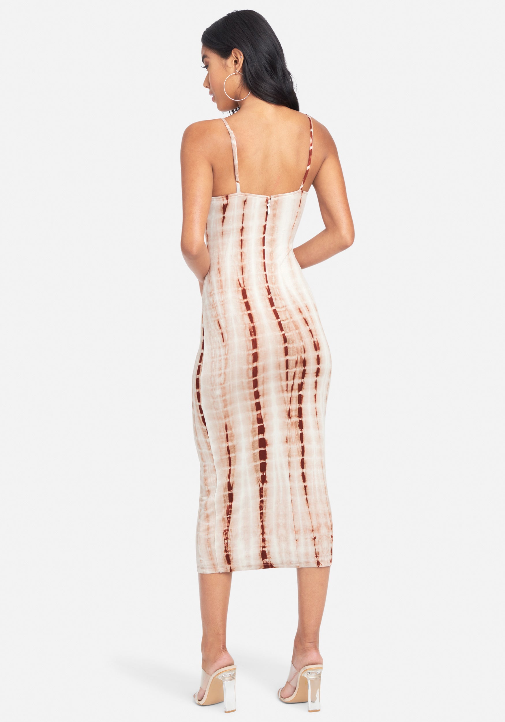 Printed Plunge Neck Bodycon Midi Dress