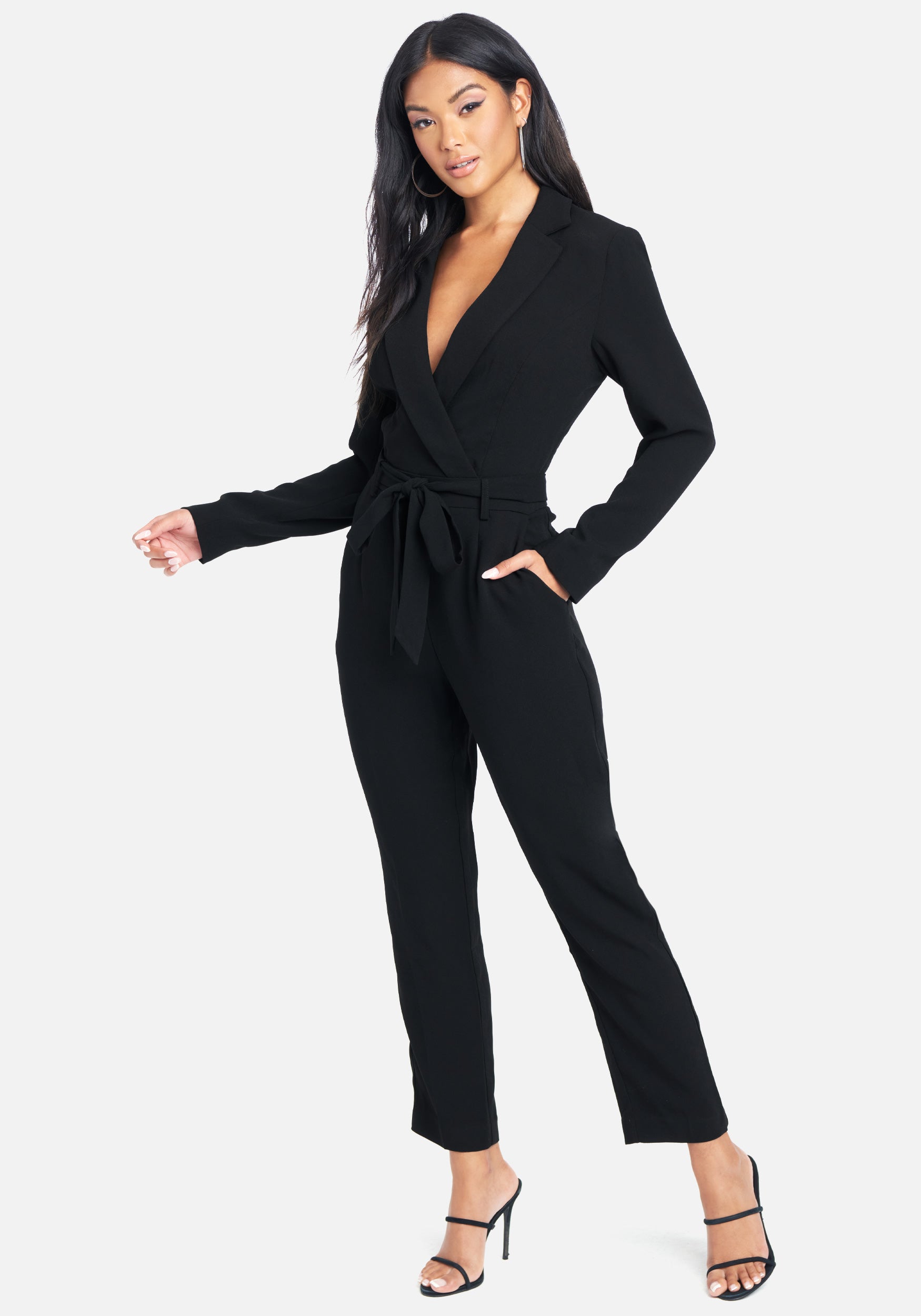 Long Sleeve Belted Crop Leg Jumpsuit