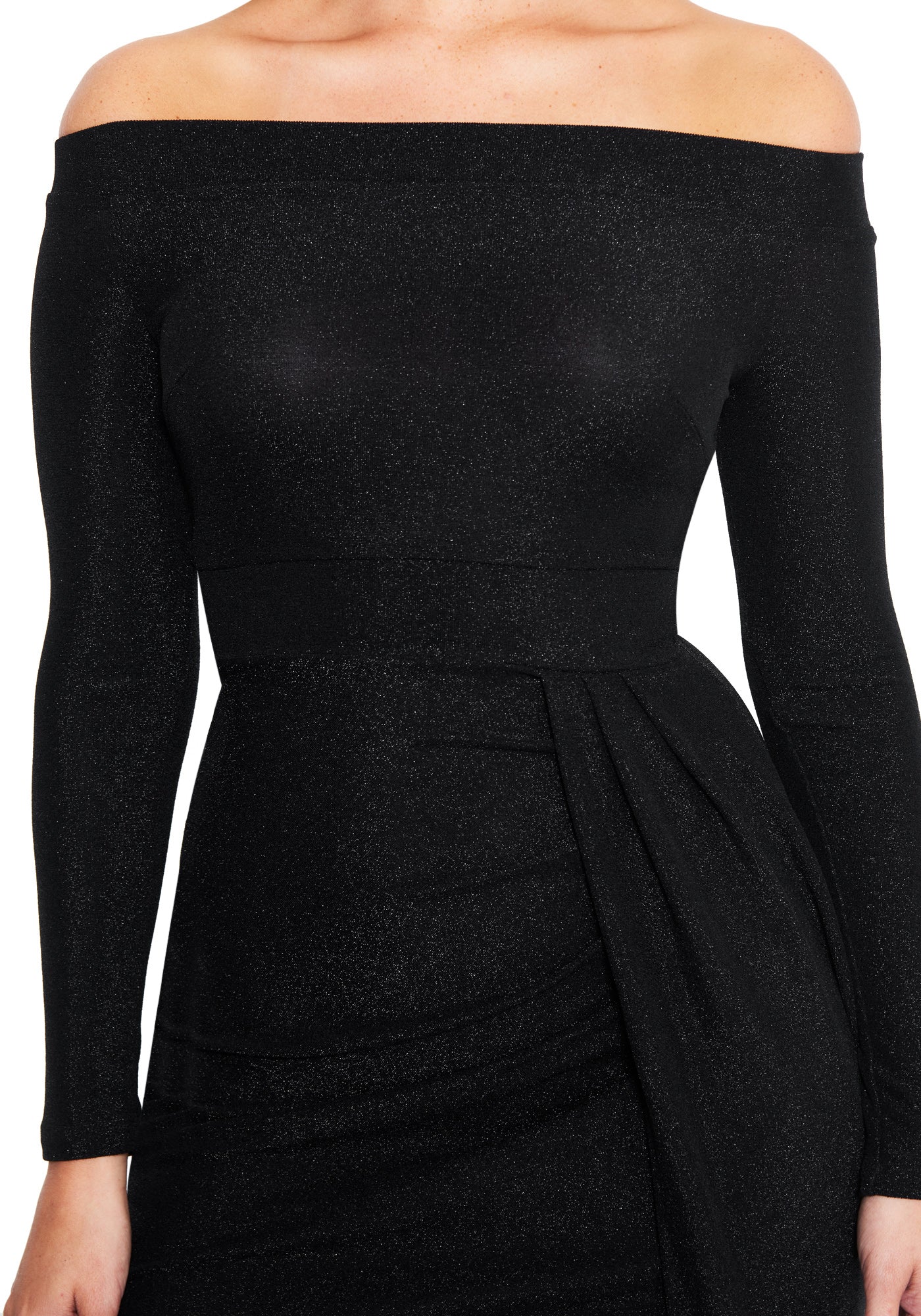 Glitter Knit Off The Shoulder Slit Dress