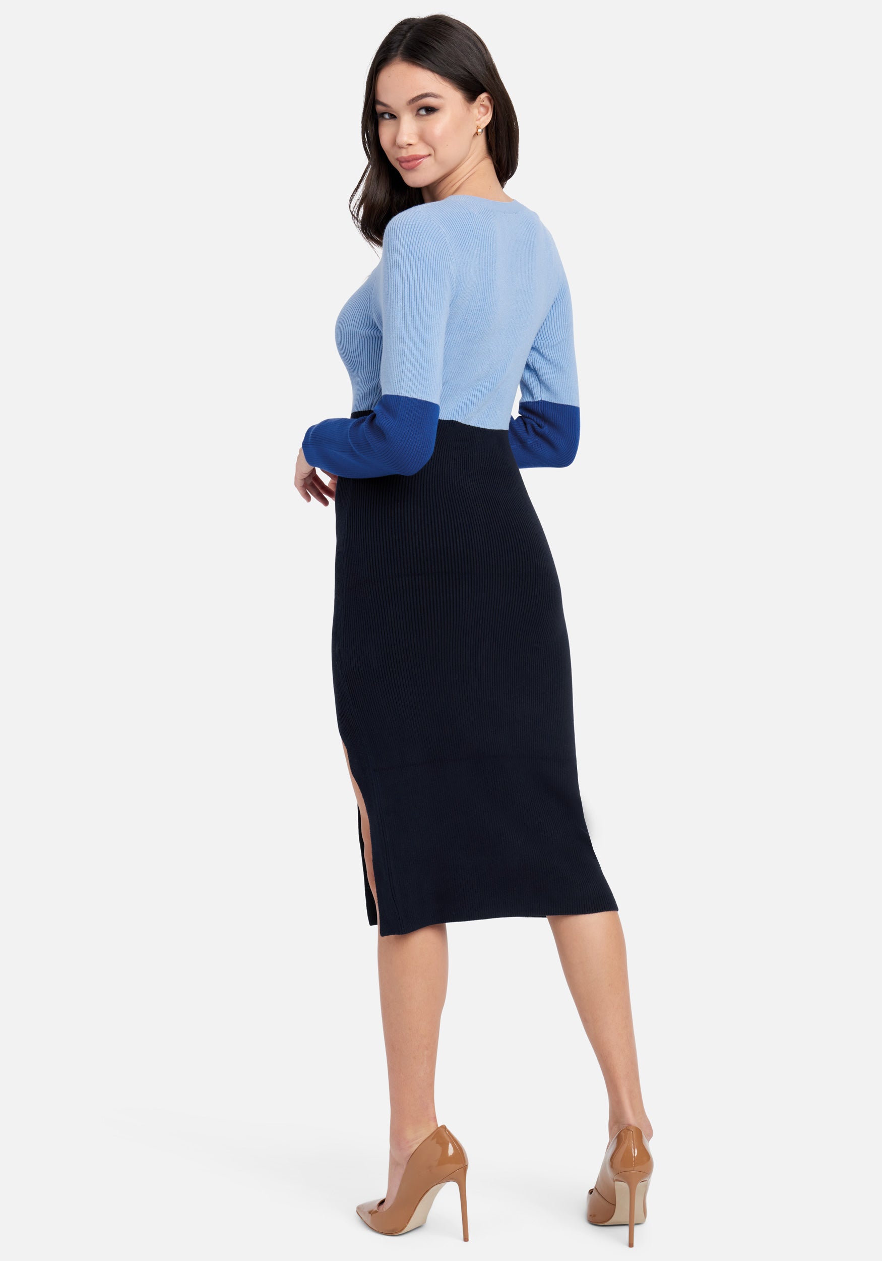 Two-Tone Slit Leg Sweater Dress