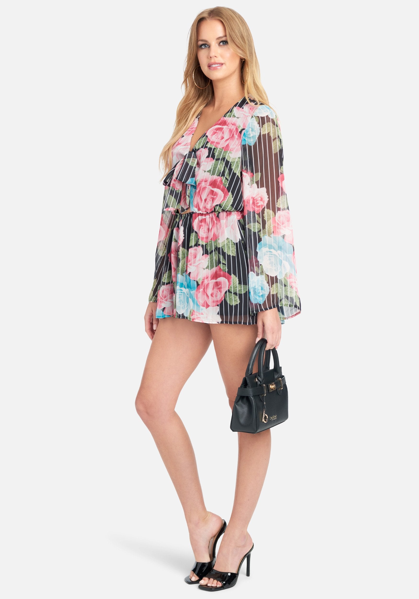 Tie Front Floral Flutter Sleeve Romper