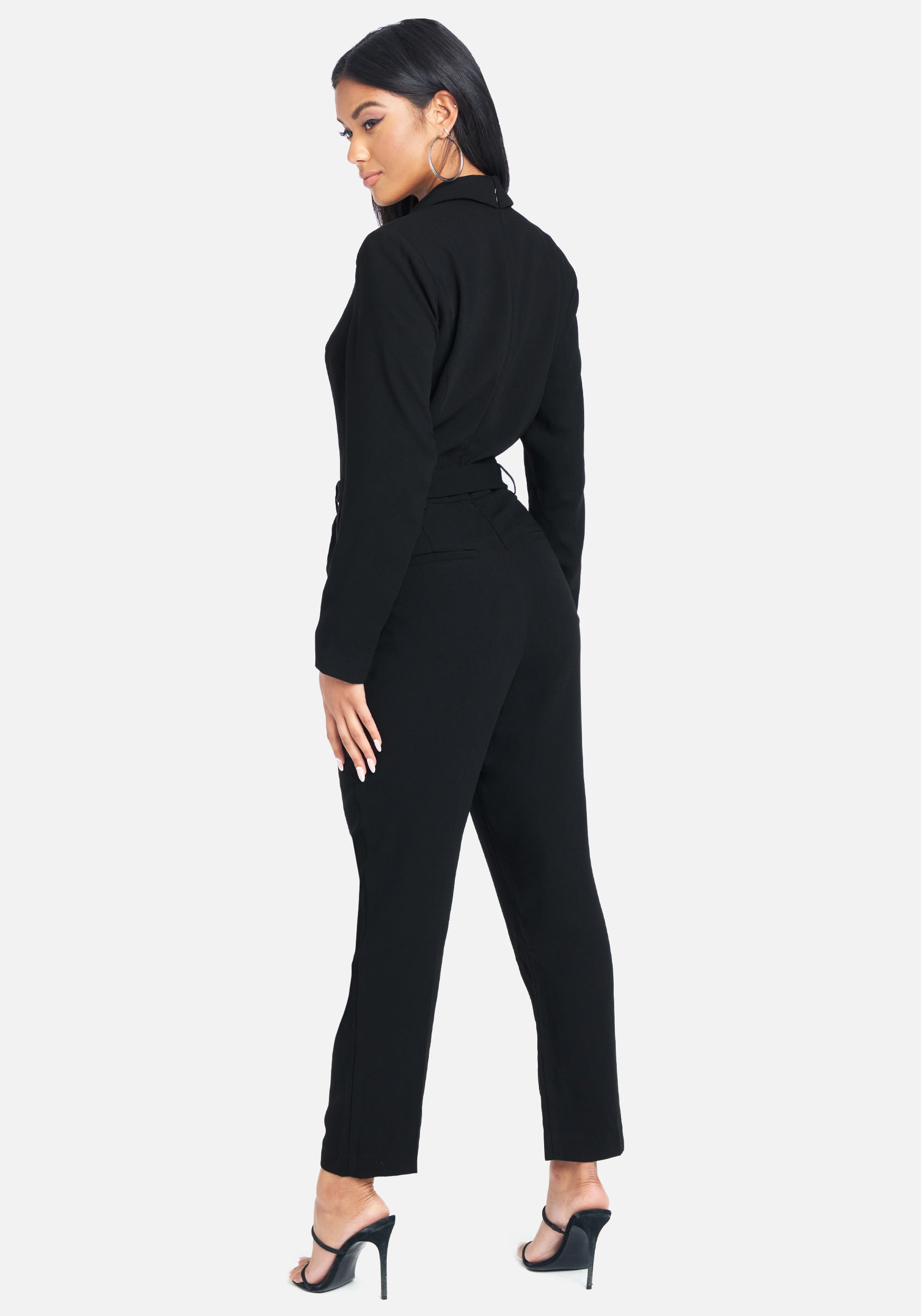 Long Sleeve Belted Crop Leg Jumpsuit