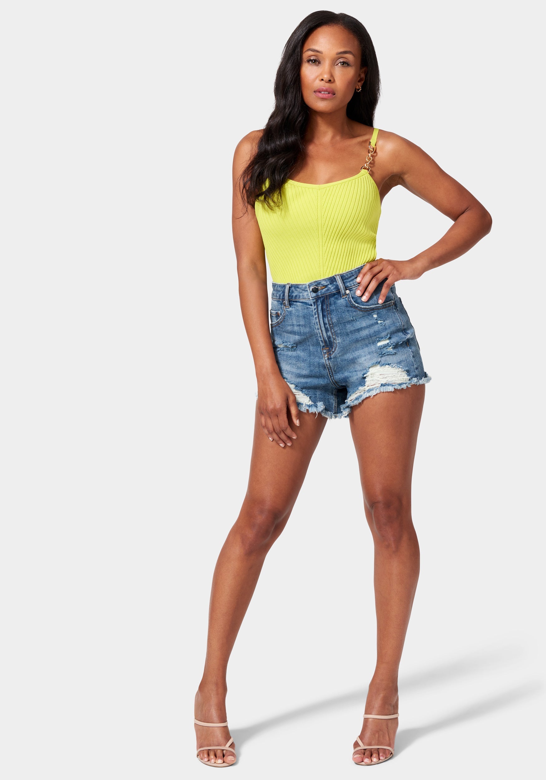High Waist Rip Detail Denim Short