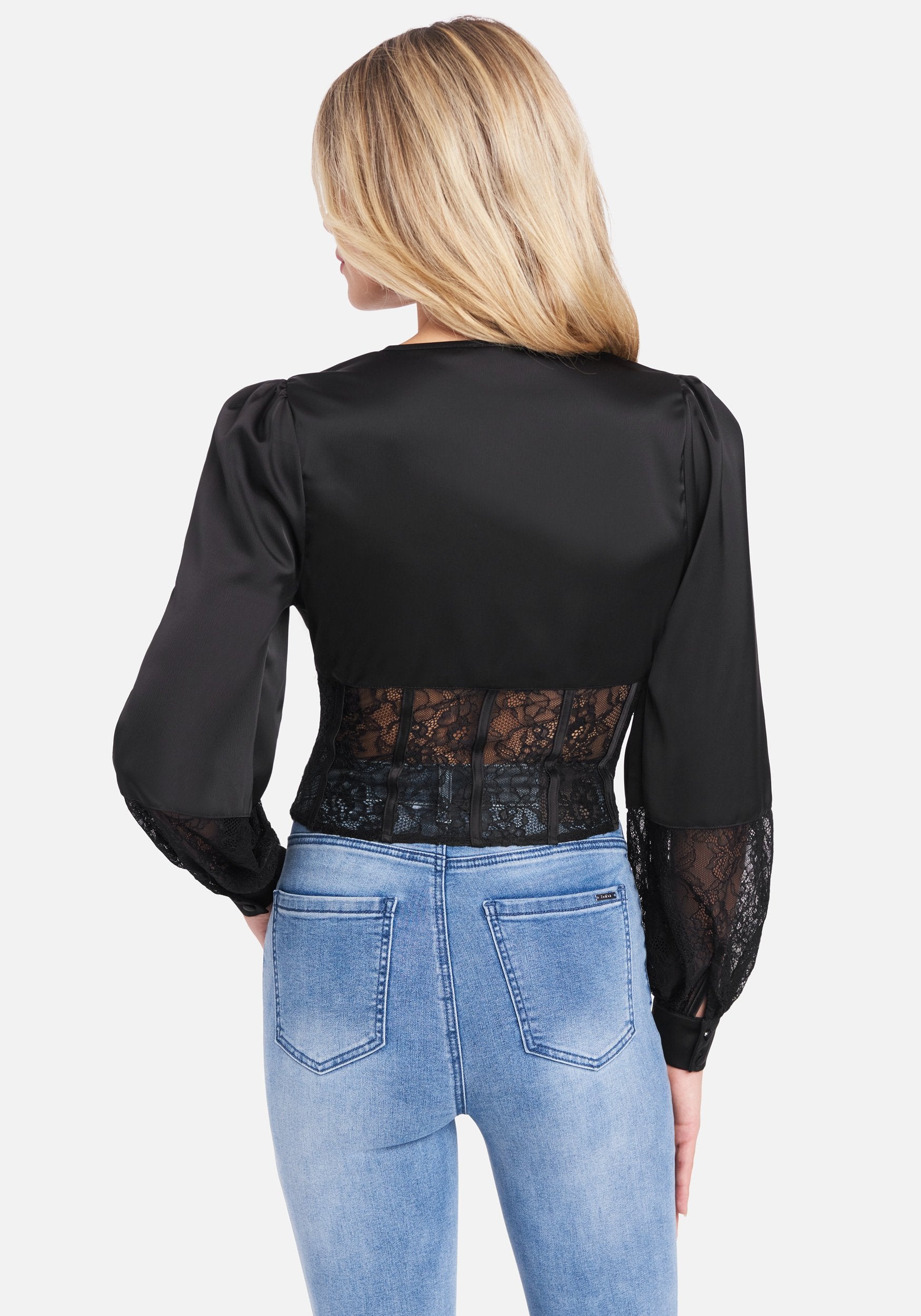 Satin & Lace Bustier Waist Blouse