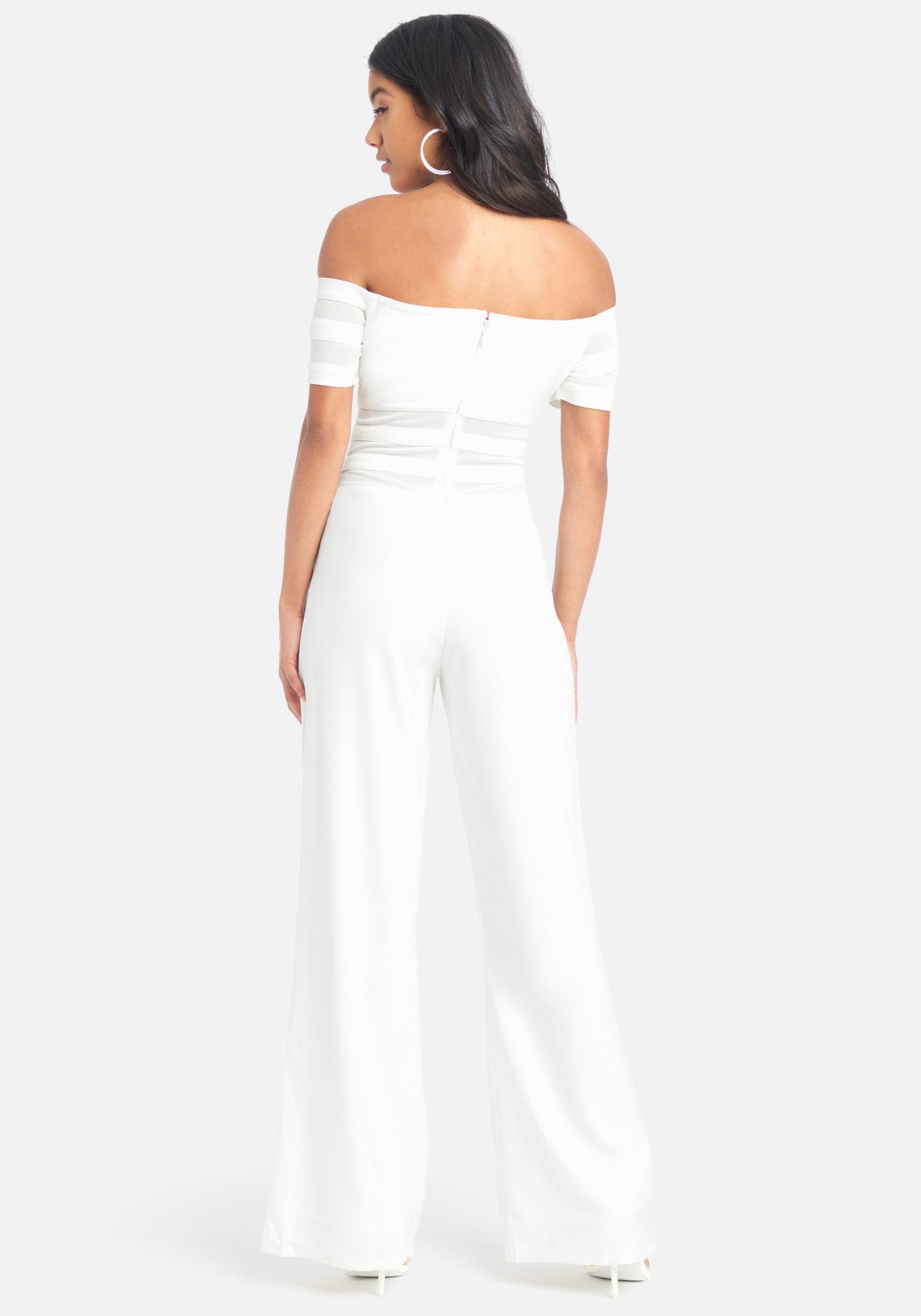 Off Shoulder Mesh Panel Jumpsuit