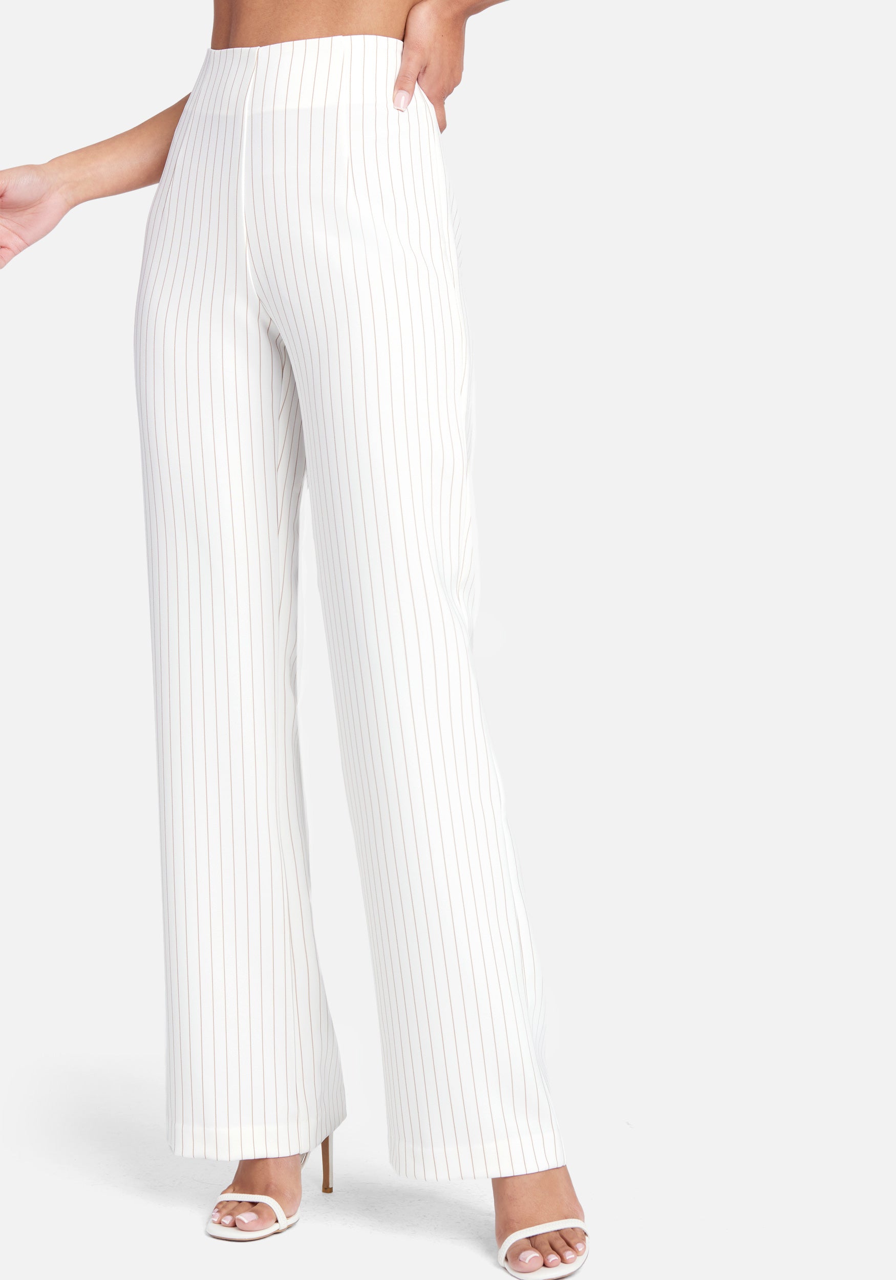 Stripe Twill High Waist Wide Leg Pant