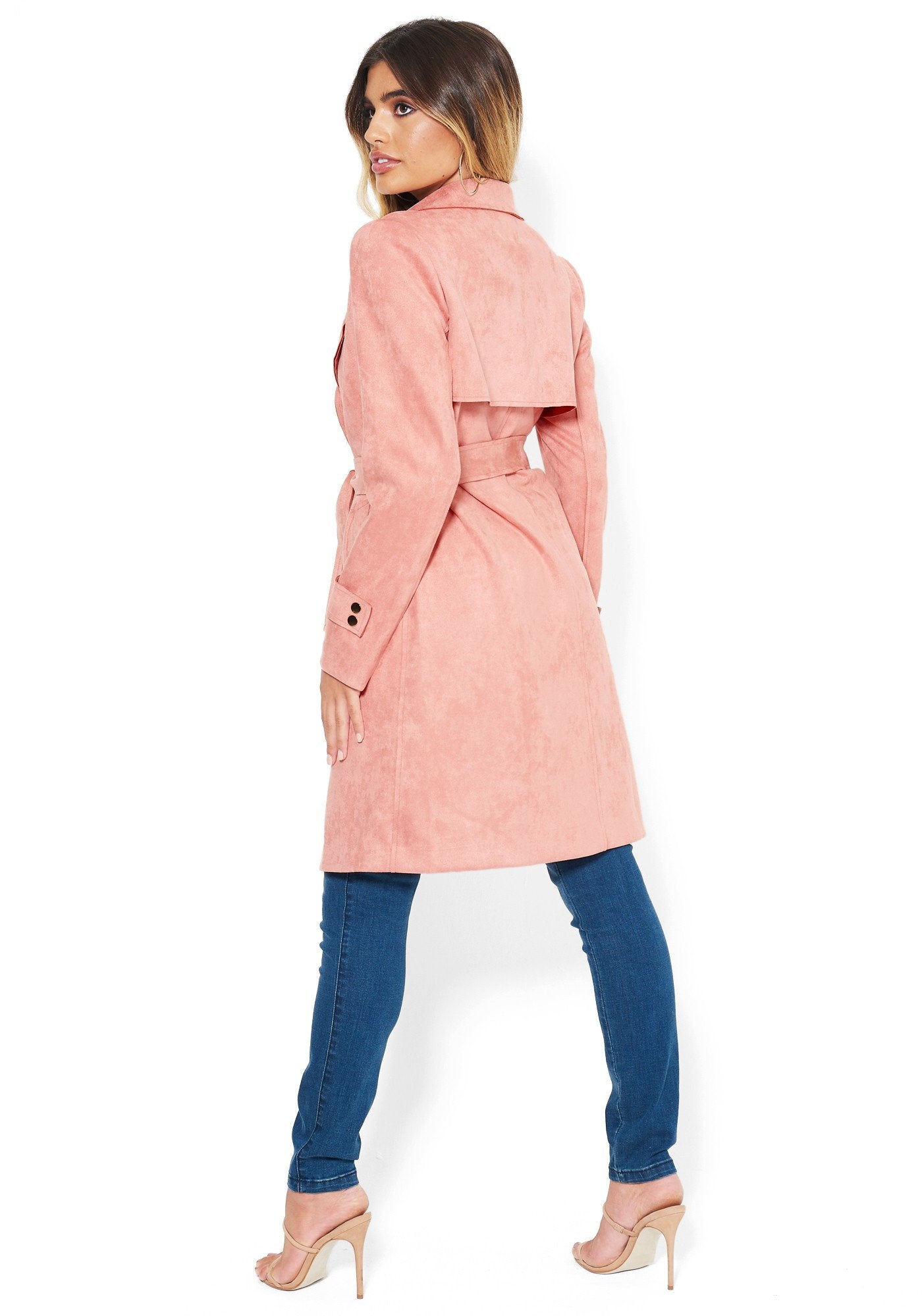 Faux Suede Trench Coat