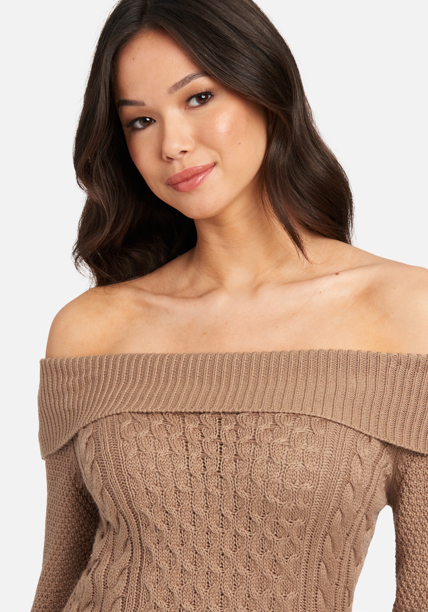Off Shoulder Cable Knit Sweater Top