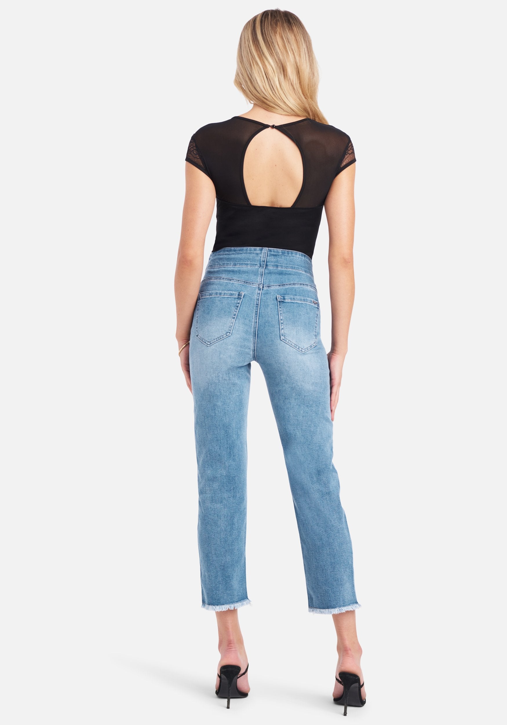 High Rise Front Pleating Straight Leg Jeans