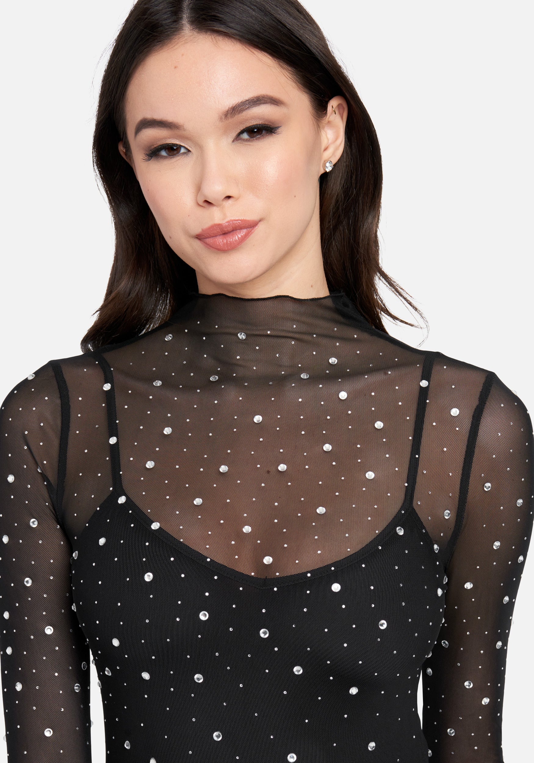 Rhinestone & Studs Mesh Top & Matching Cami