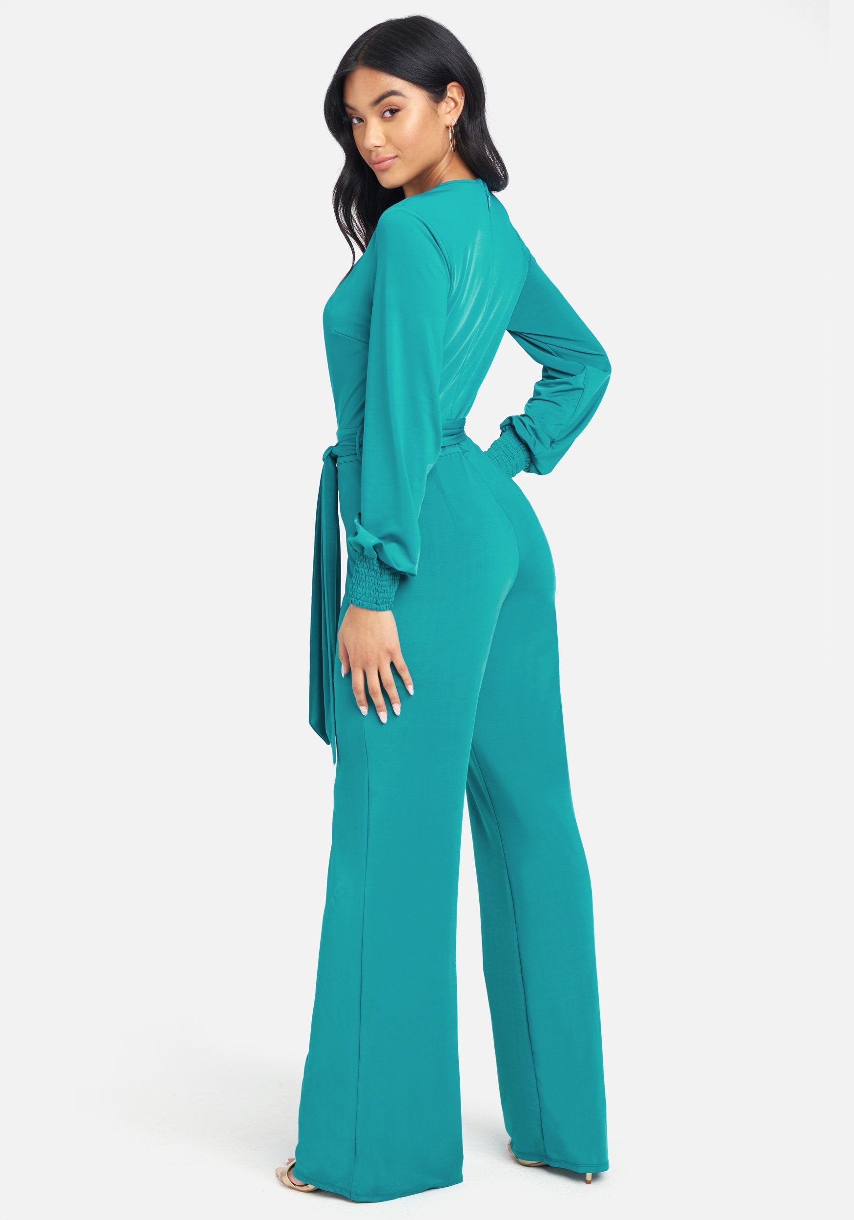 Long Sleeve Plunge Neck Jumpsuit