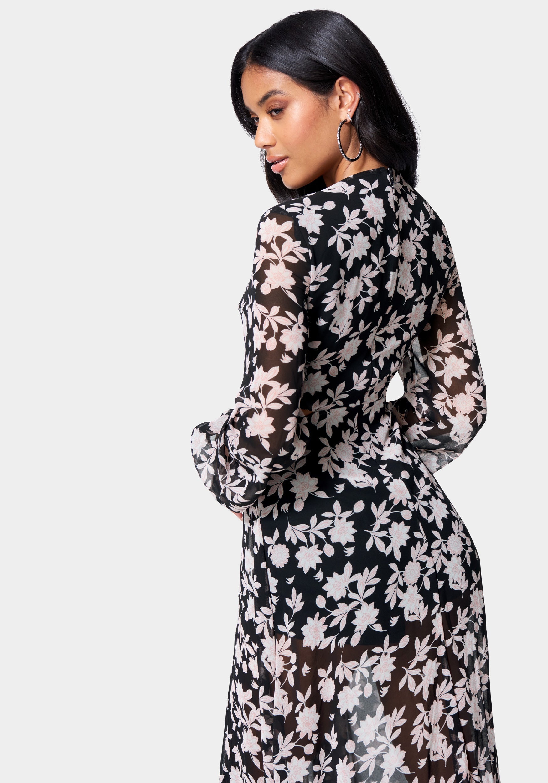 Plunging O-Ring Detail Maxi Dress