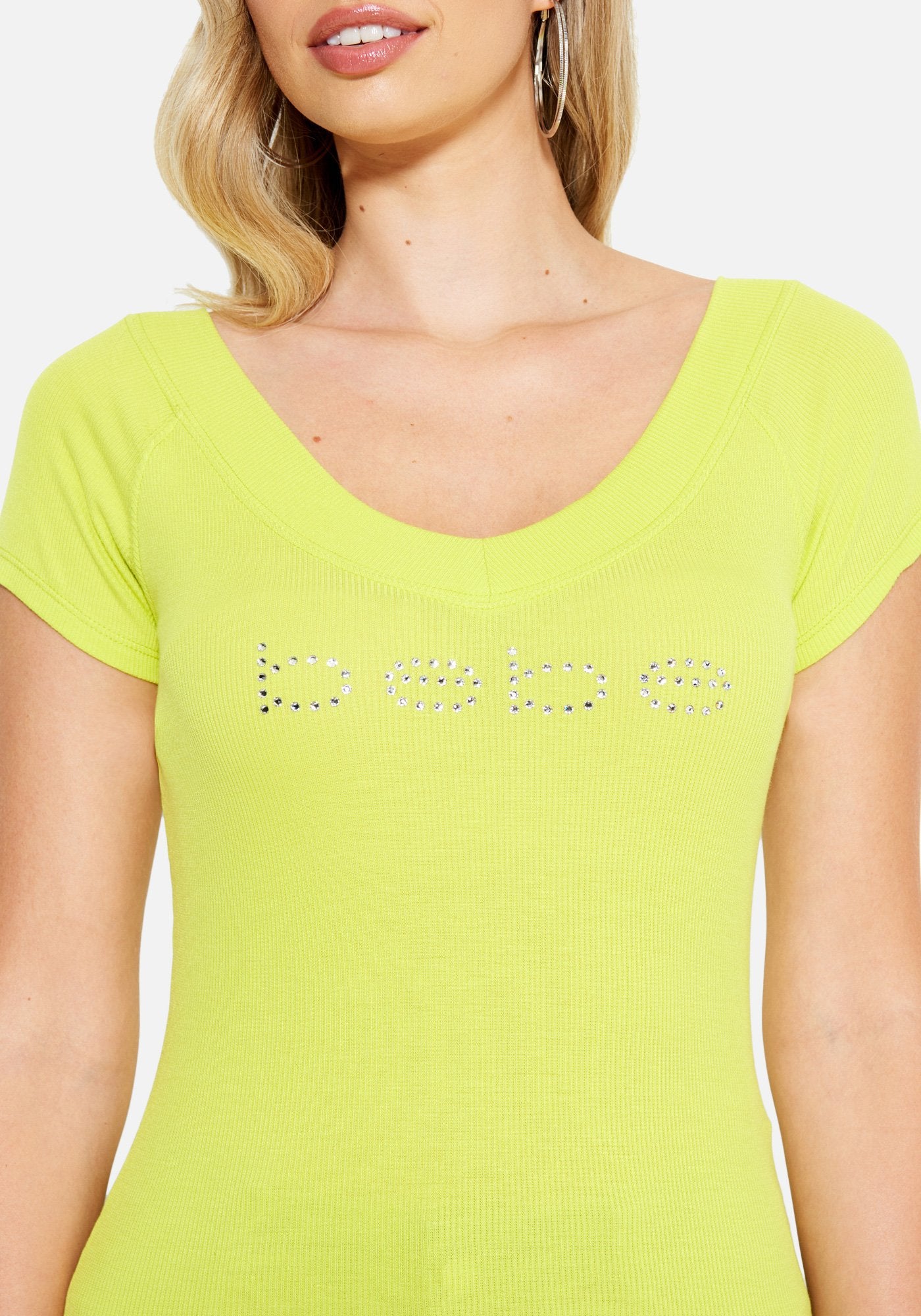 Crystal Logo Double V-Neck Short Sleeve Tee