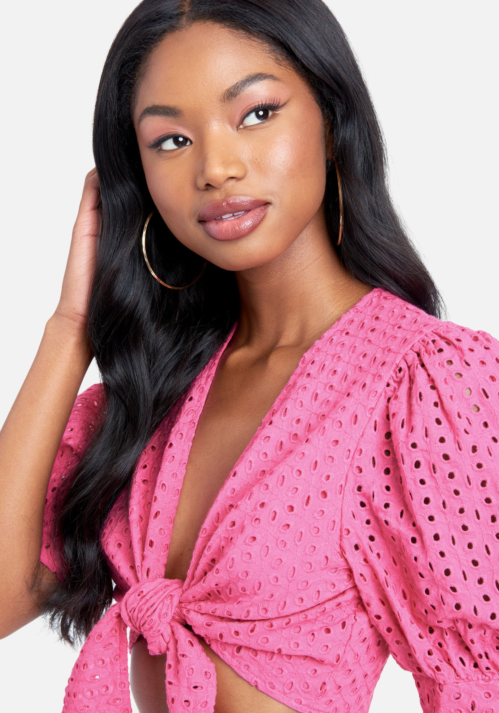 Tie Front Eyelet Top