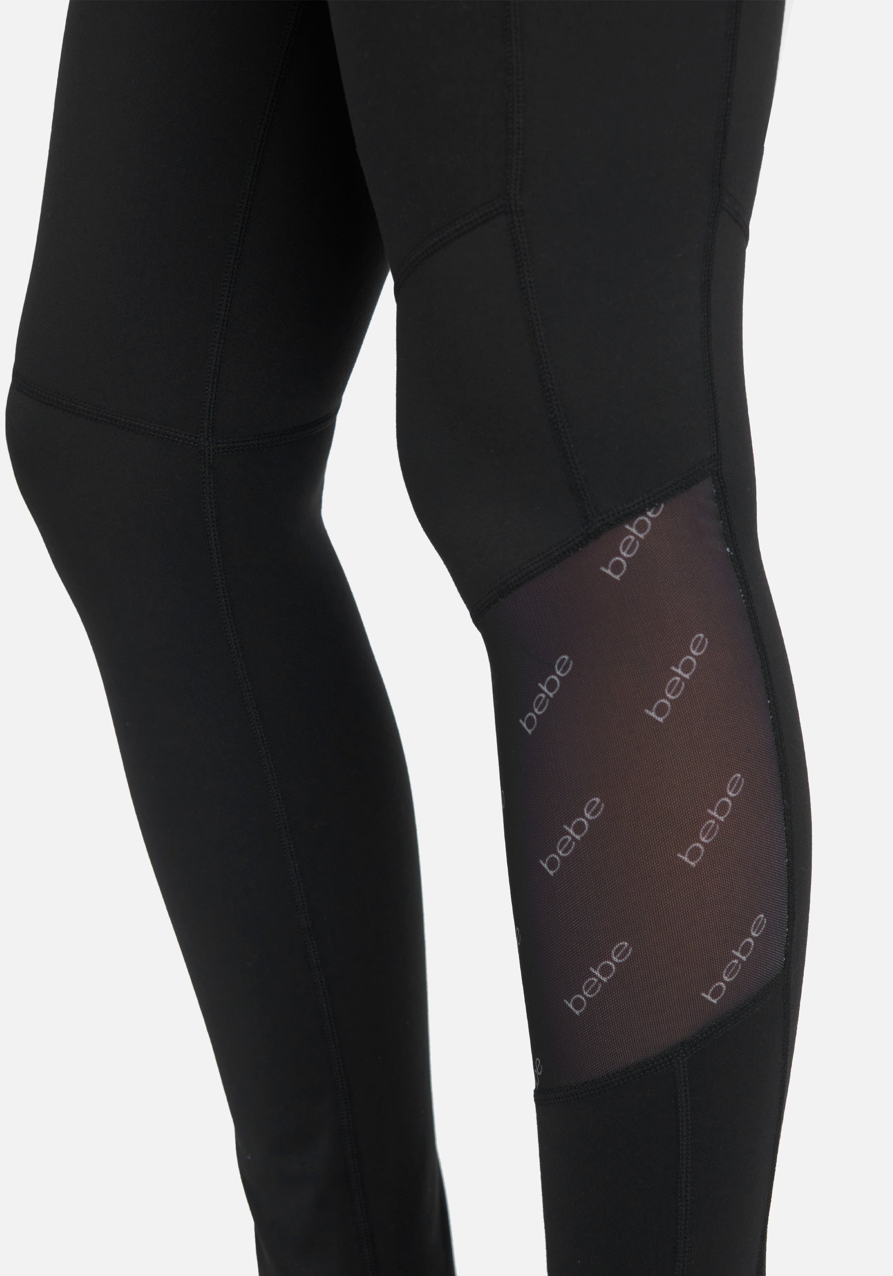 Bebe Logo High Waist Knit With Mesh Legging