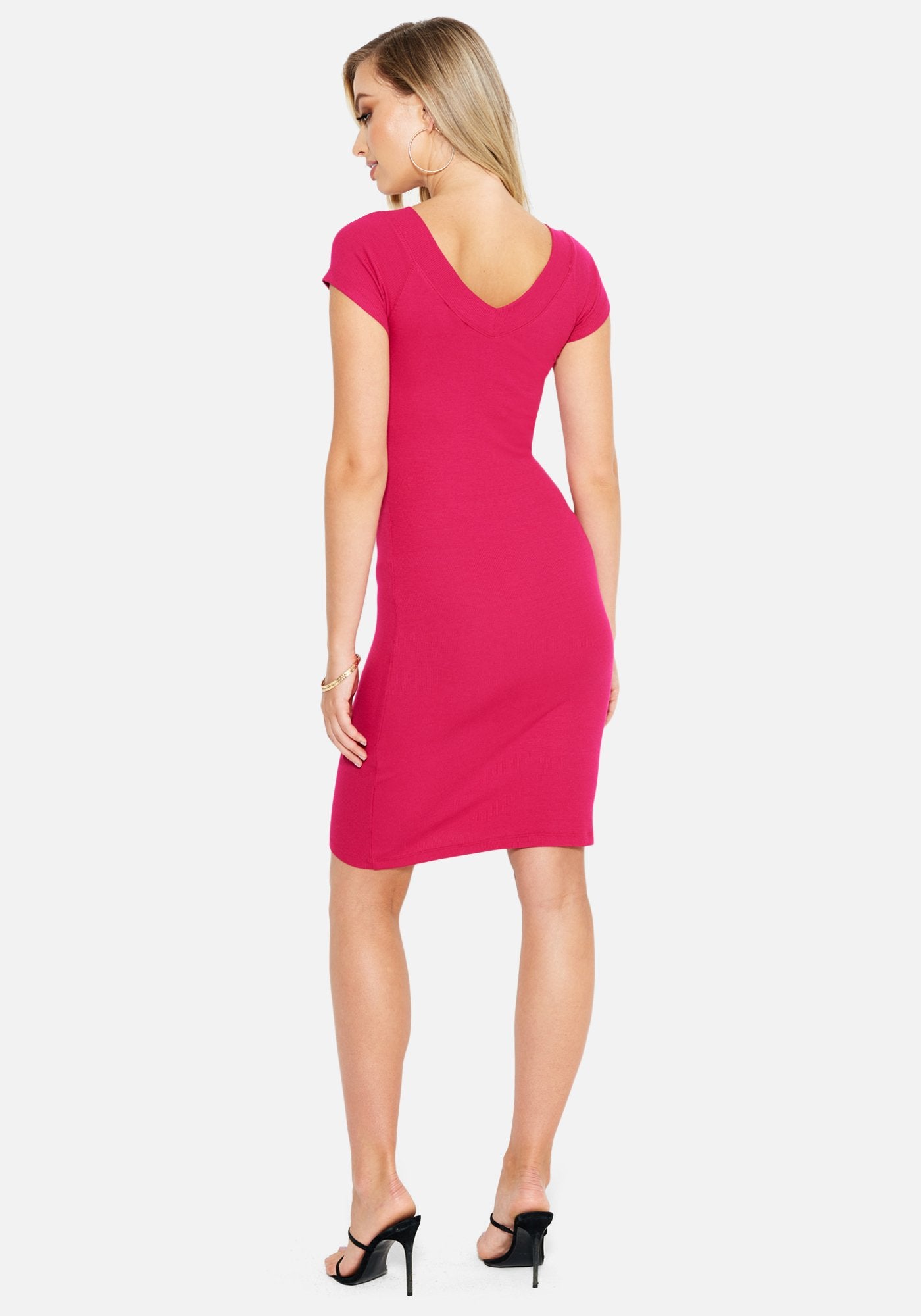 Crystal Logo Short Sleeve Double V-Neck Dress