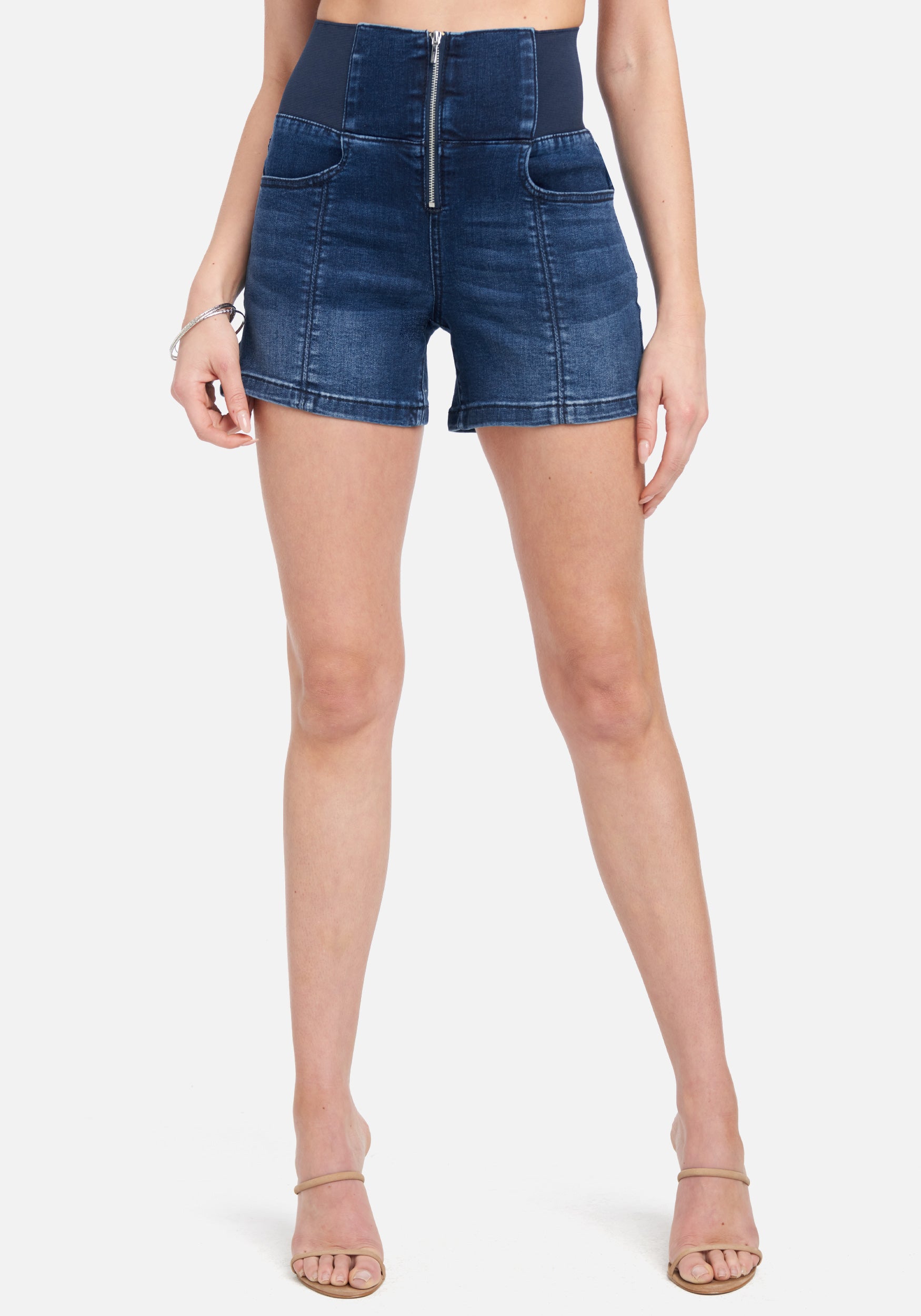High Waist Elastic Waist Jean Shorts