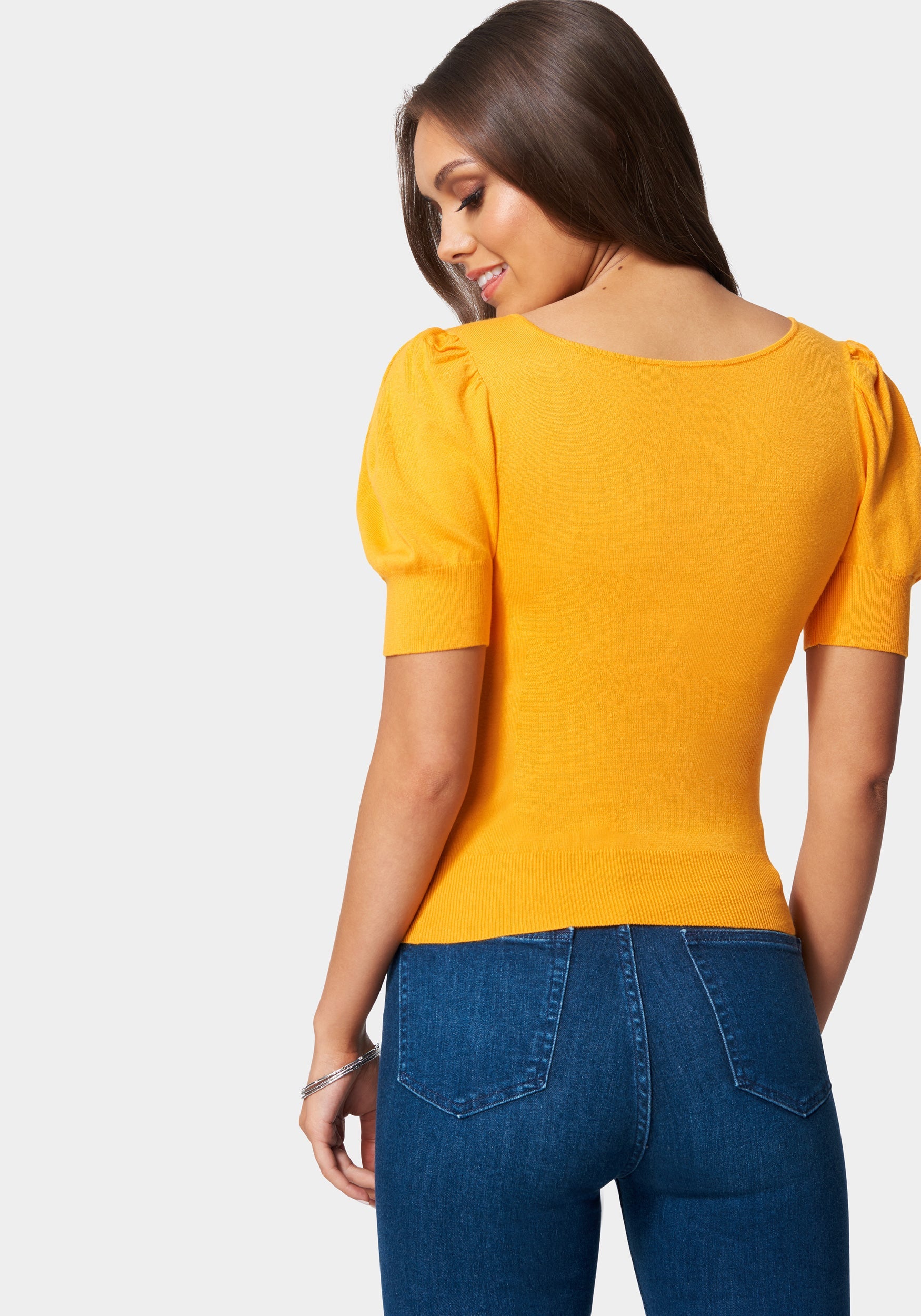 Puff Sleeve Ruched Sweater Top