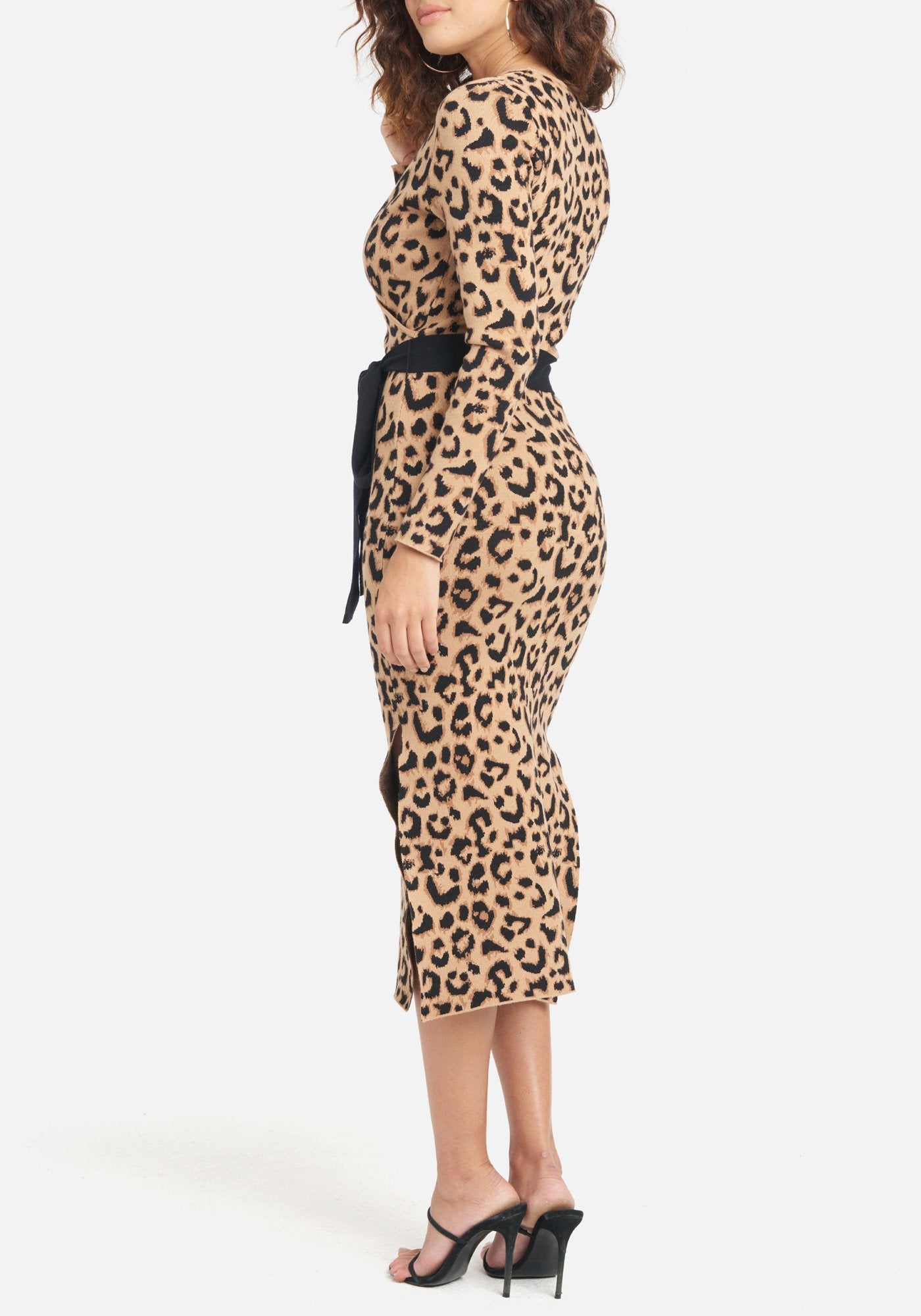 V-Neck Tie Sweater Dress