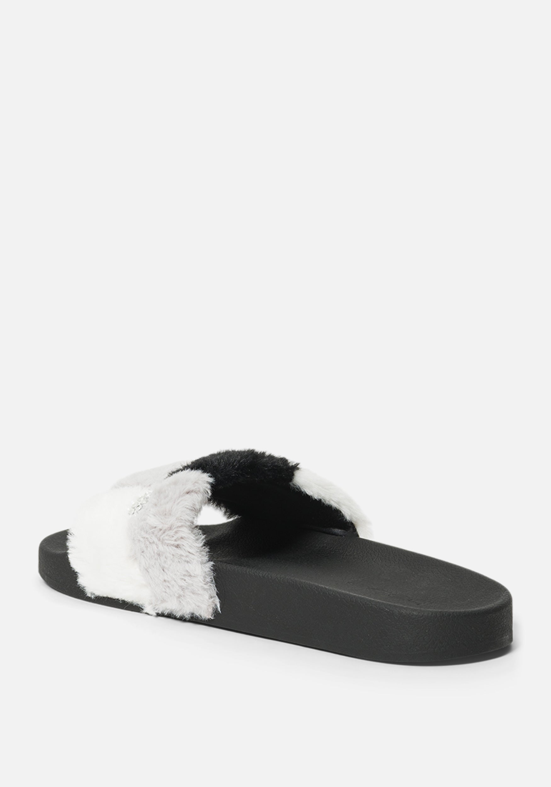 Fantasia Plaid Faux Fur Slides