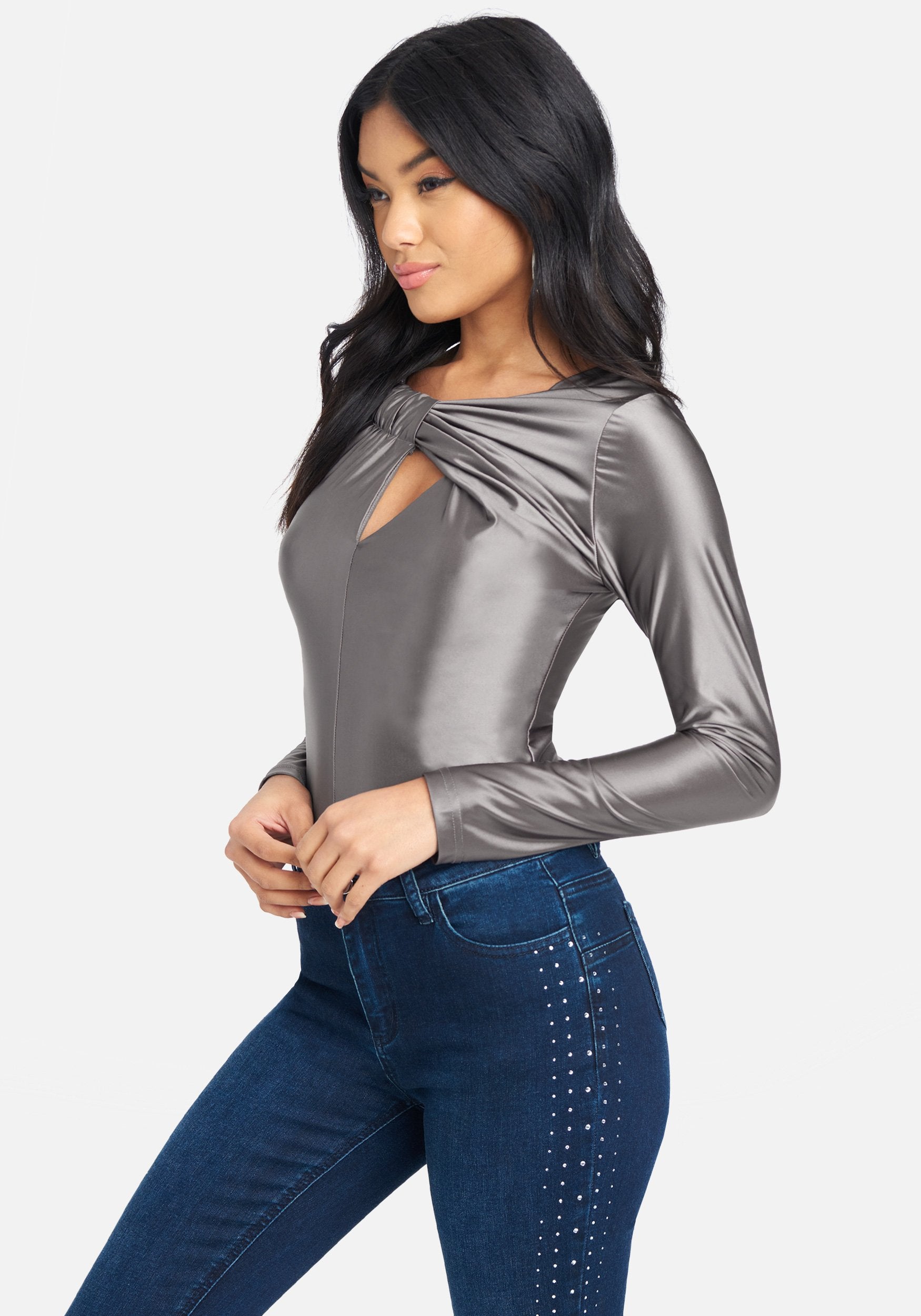 Liquid Shine Twist Front Knit Top